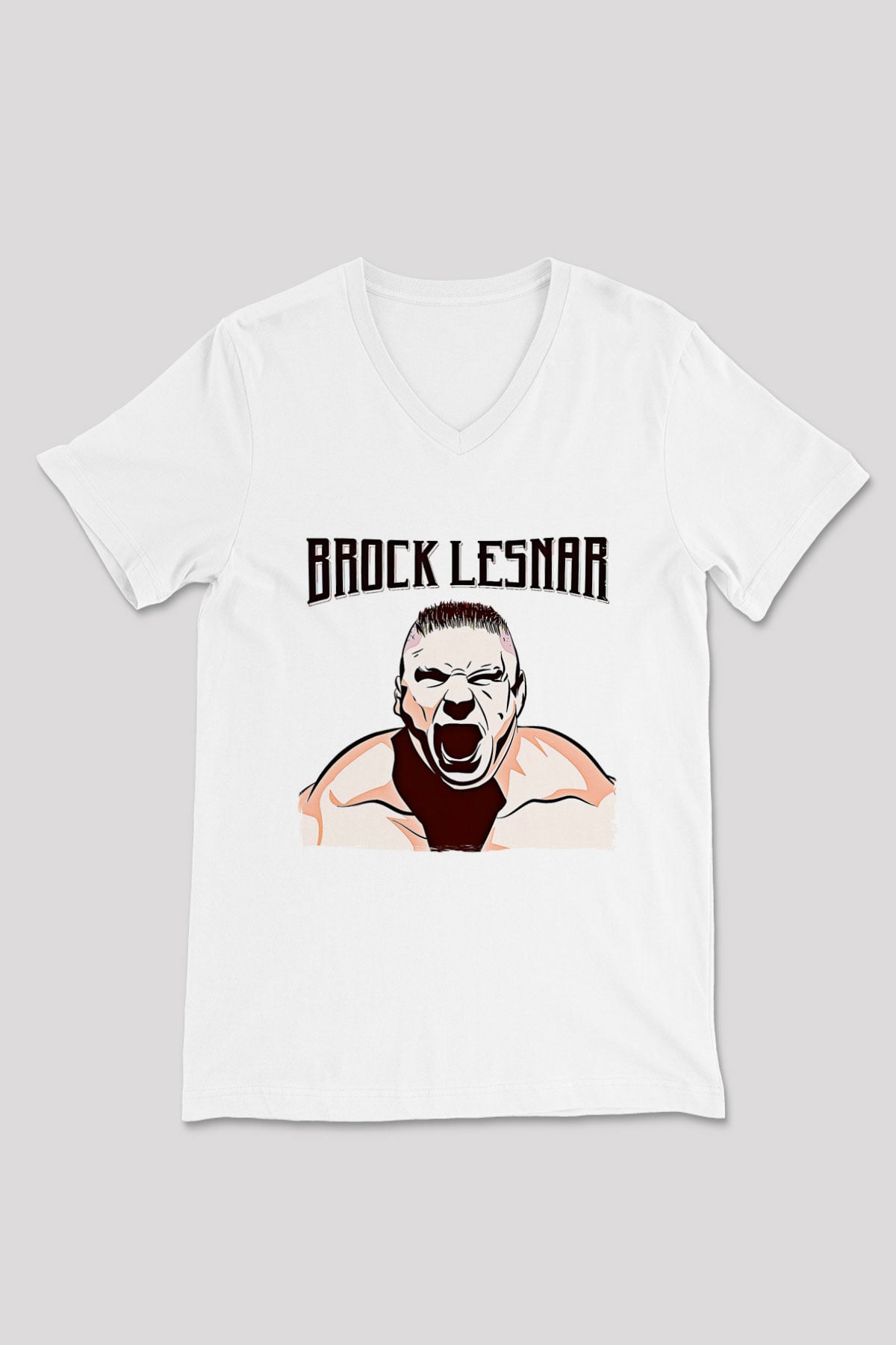 Brock Lesnar Baskılı Beyaz Unisex V Yaka Tişört - Tshirt