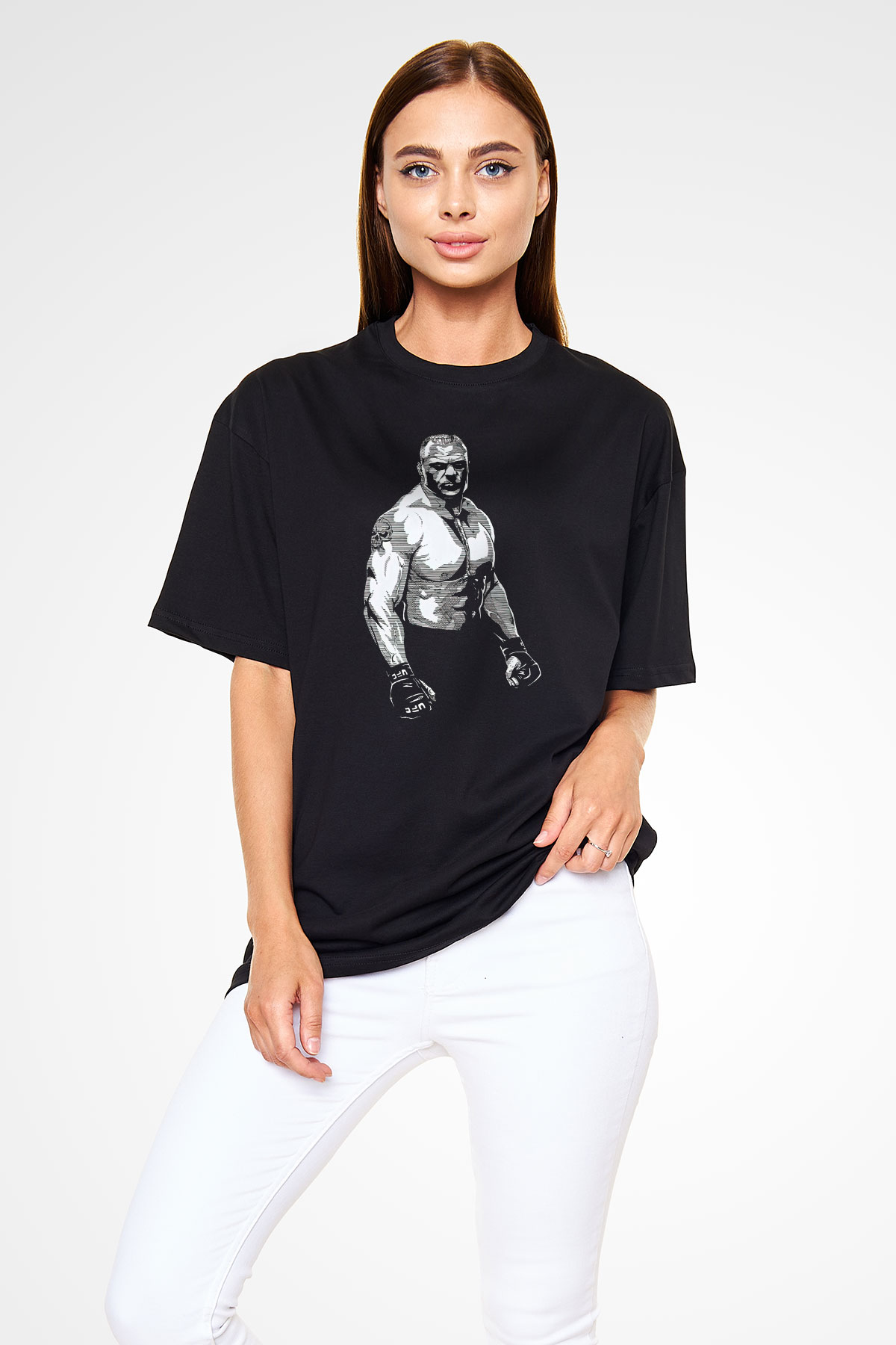 Brock Lesnar Baskılı Unisex Siyah Oversize Tişört - Tshirt