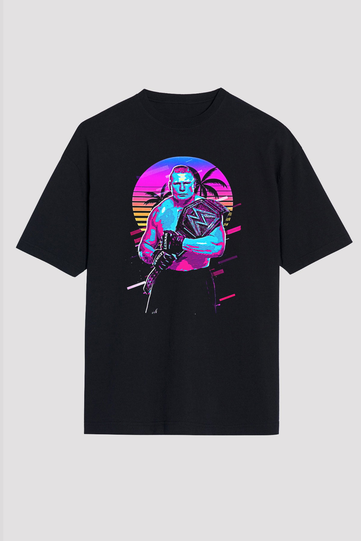 Brock Lesnar Baskılı Unisex Siyah Oversize Tişört - Tshirt