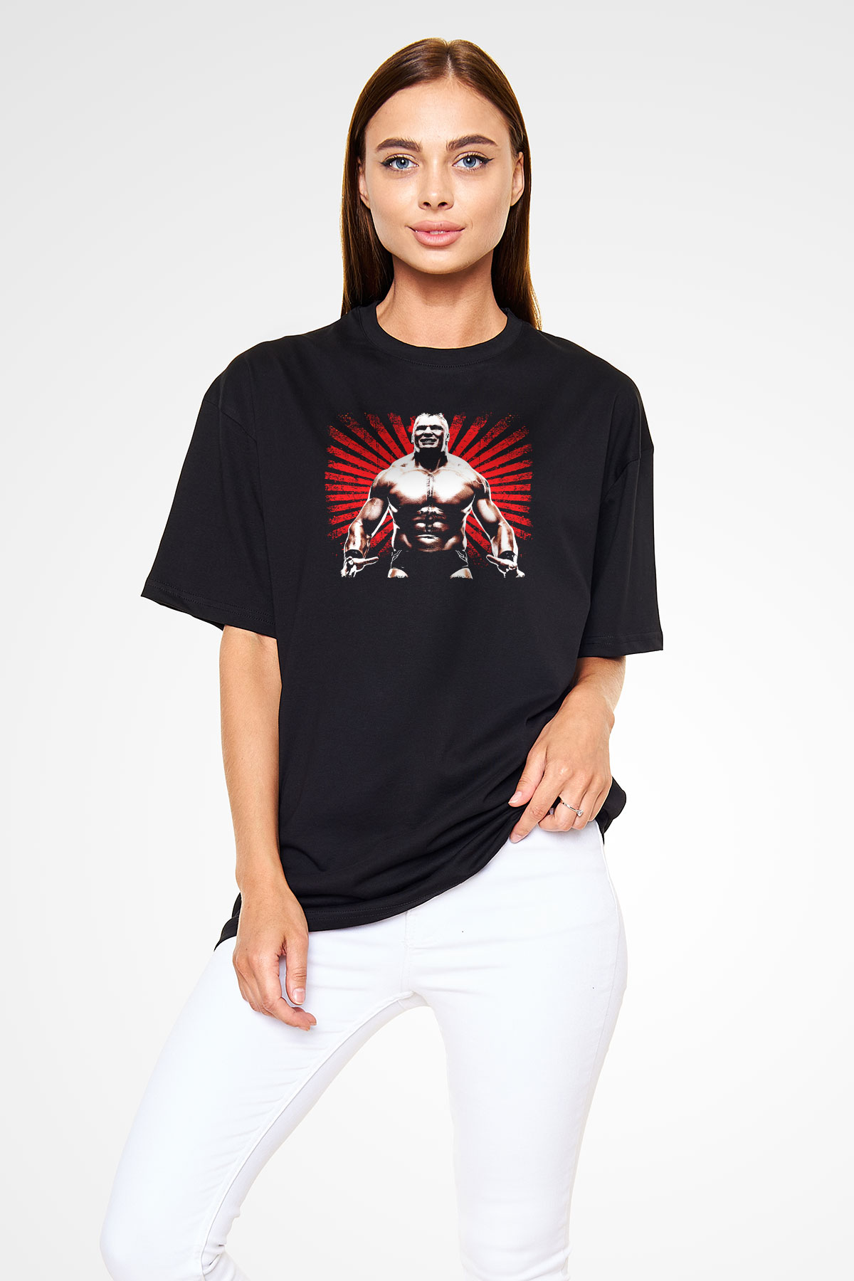 Brock Lesnar Baskılı Unisex Siyah Oversize Tişört - Tshirt