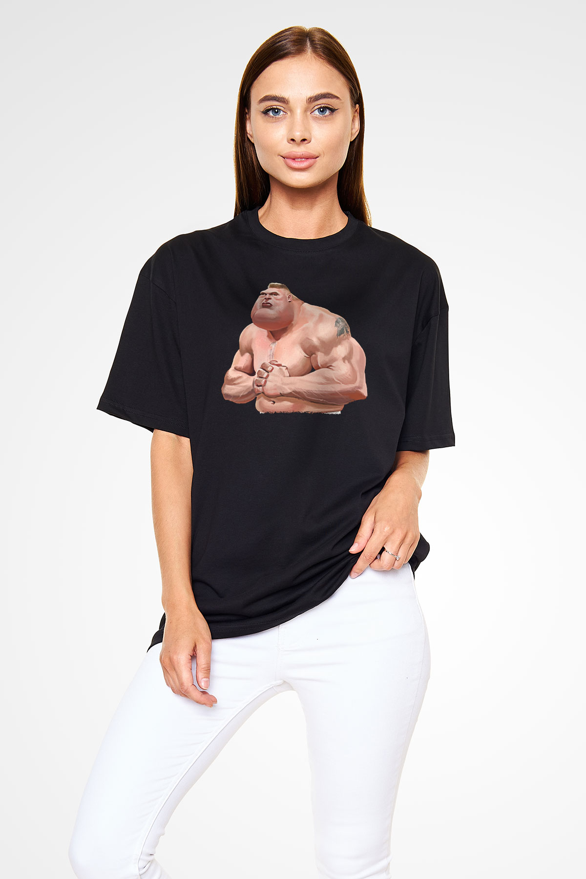 Brock Lesnar Baskılı Unisex Siyah Oversize Tişört - Tshirt