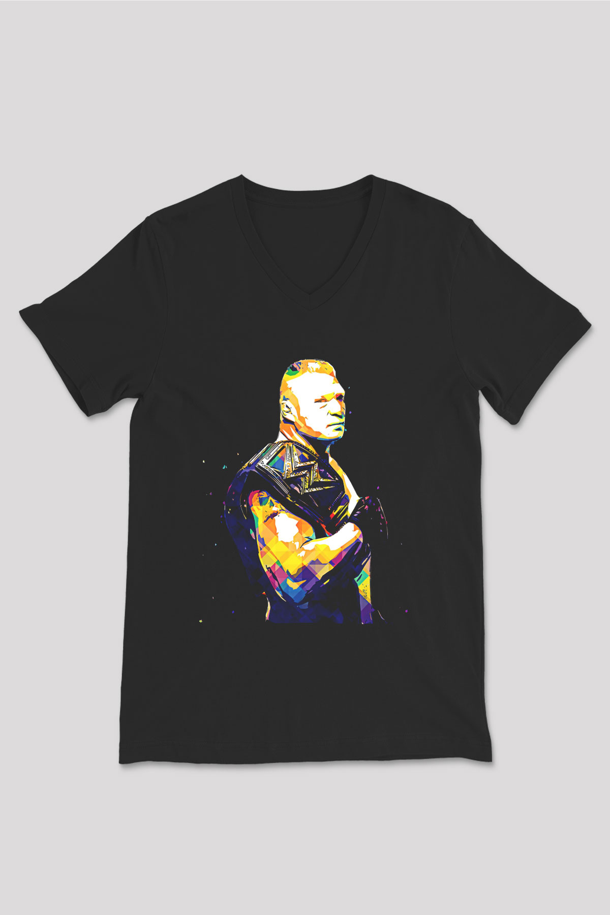 Brock Lesnar Baskılı Unisex Siyah V Yaka Tişört - Tshirt
