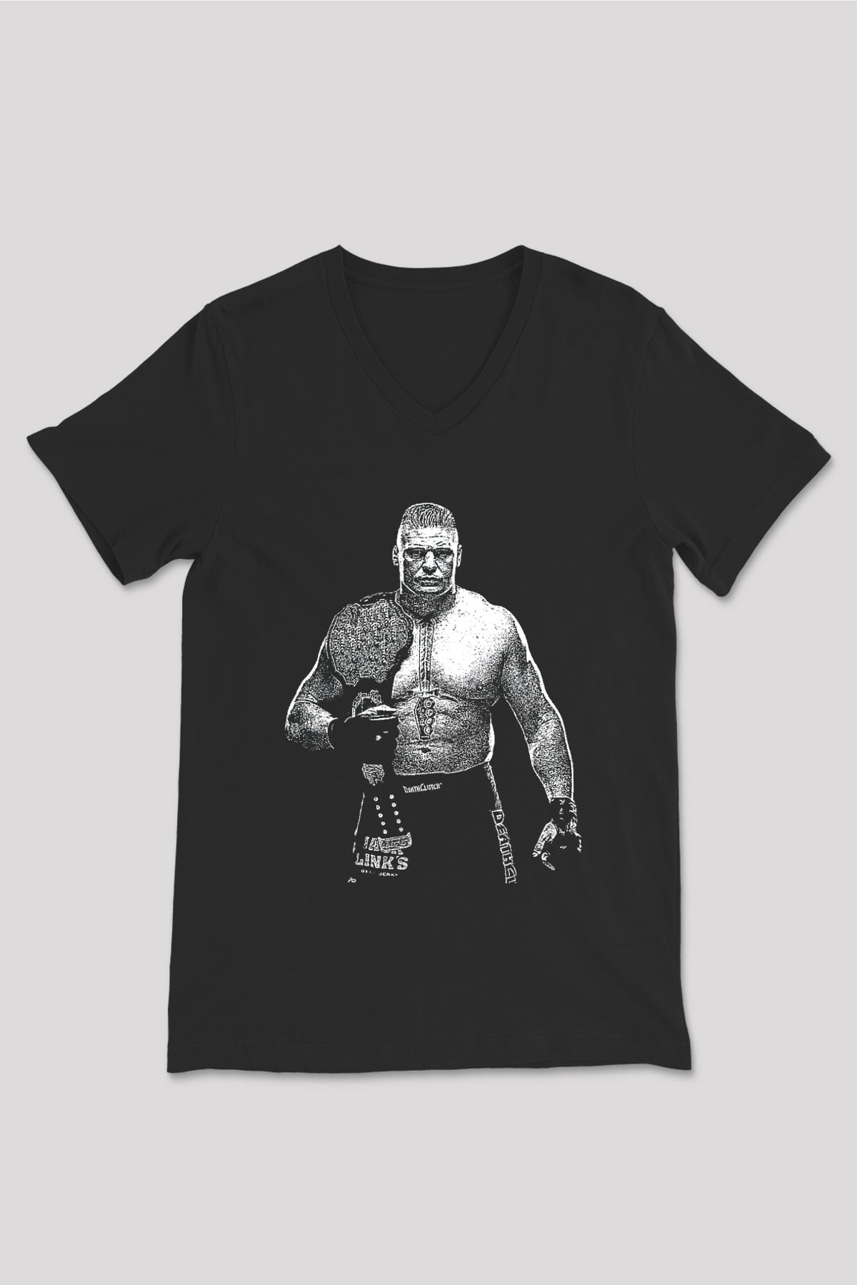 Brock Lesnar Baskılı Unisex Siyah V Yaka Tişört - Tshirt