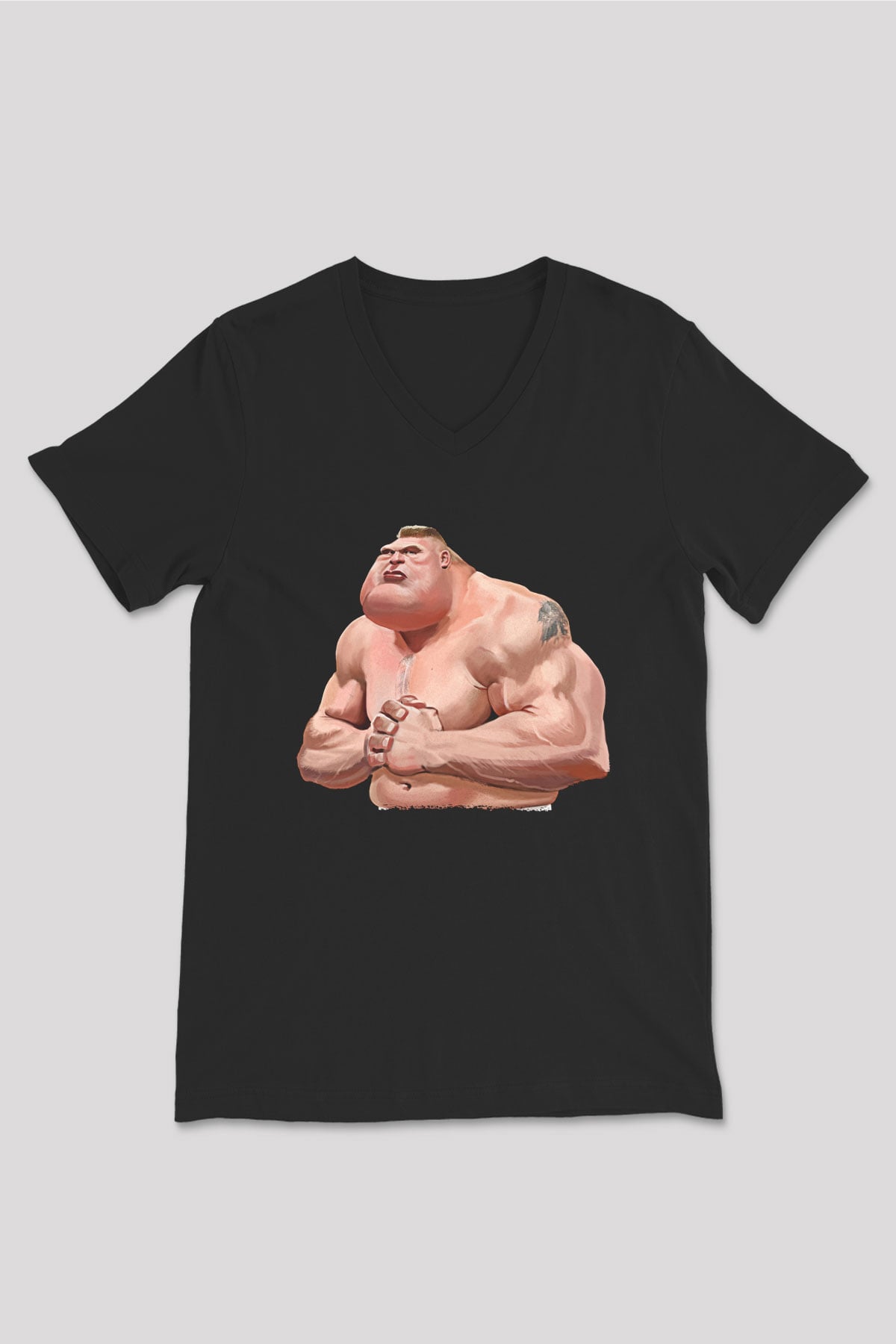 Brock Lesnar Baskılı Unisex Siyah V Yaka Tişört - Tshirt
