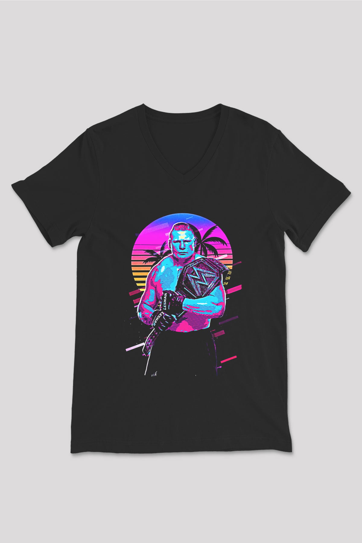 Brock Lesnar Baskılı Unisex Siyah V Yaka Tişört - Tshirt