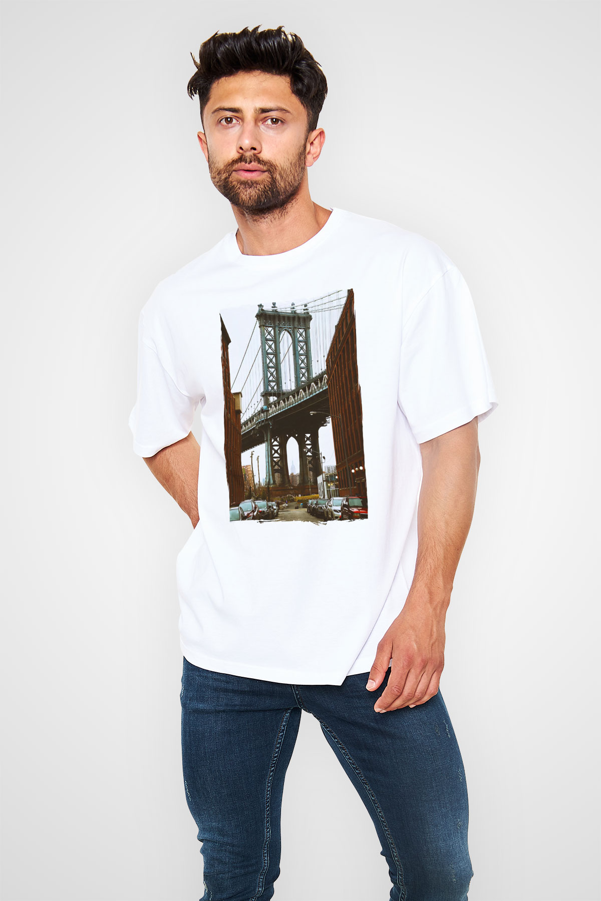 Brooklyn Köprüsü Beyaz Unisex Tişört T-Shirt - TişörtFabrikası