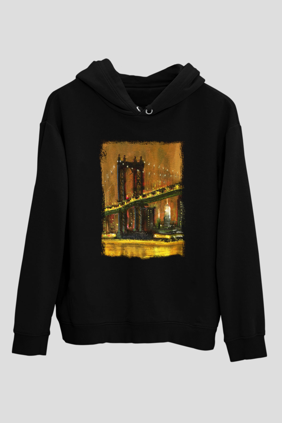 Brooklyn Köprüsü Siyah Unisex Hoodie