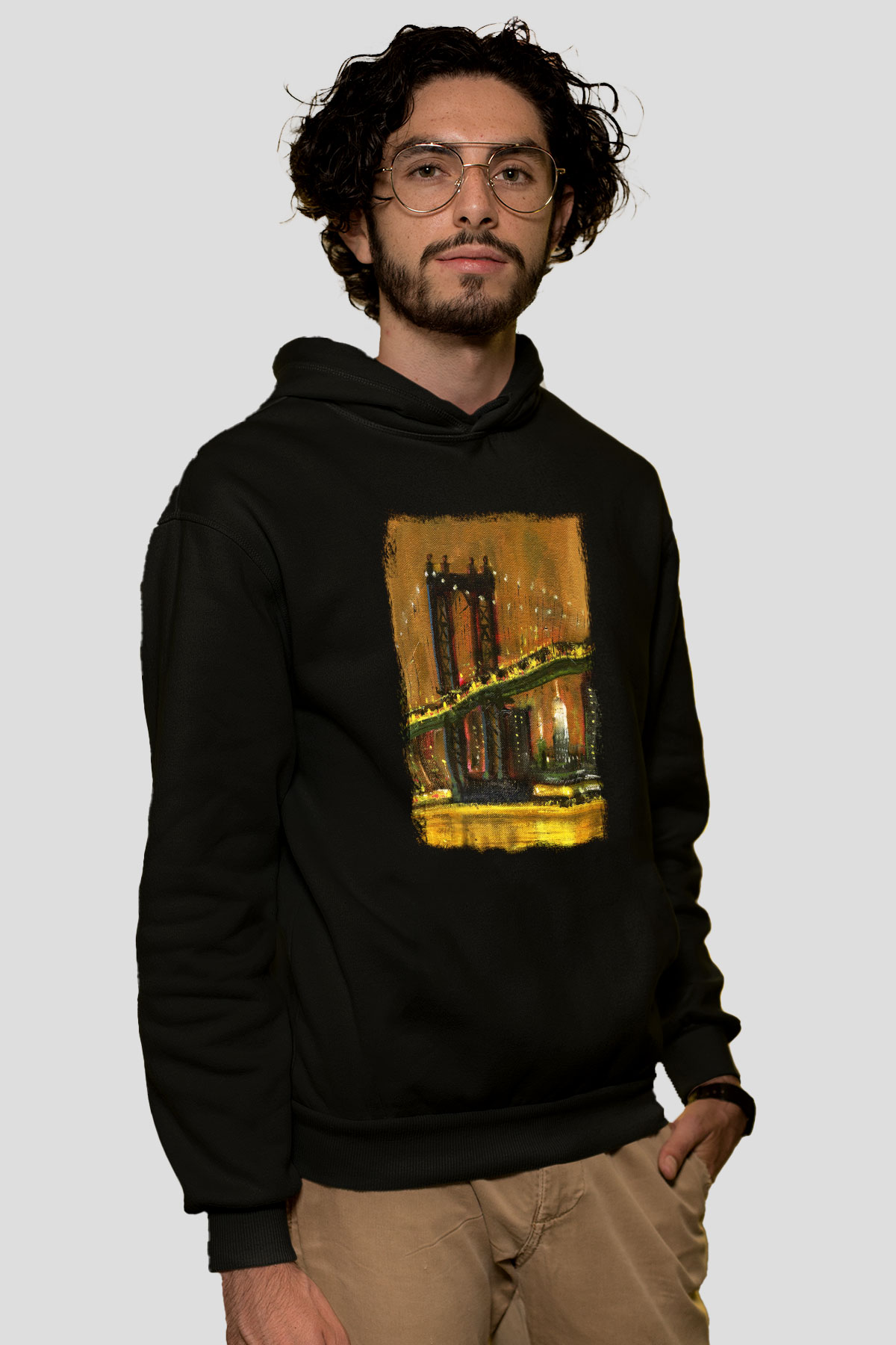 Brooklyn Köprüsü Siyah Unisex Hoodie