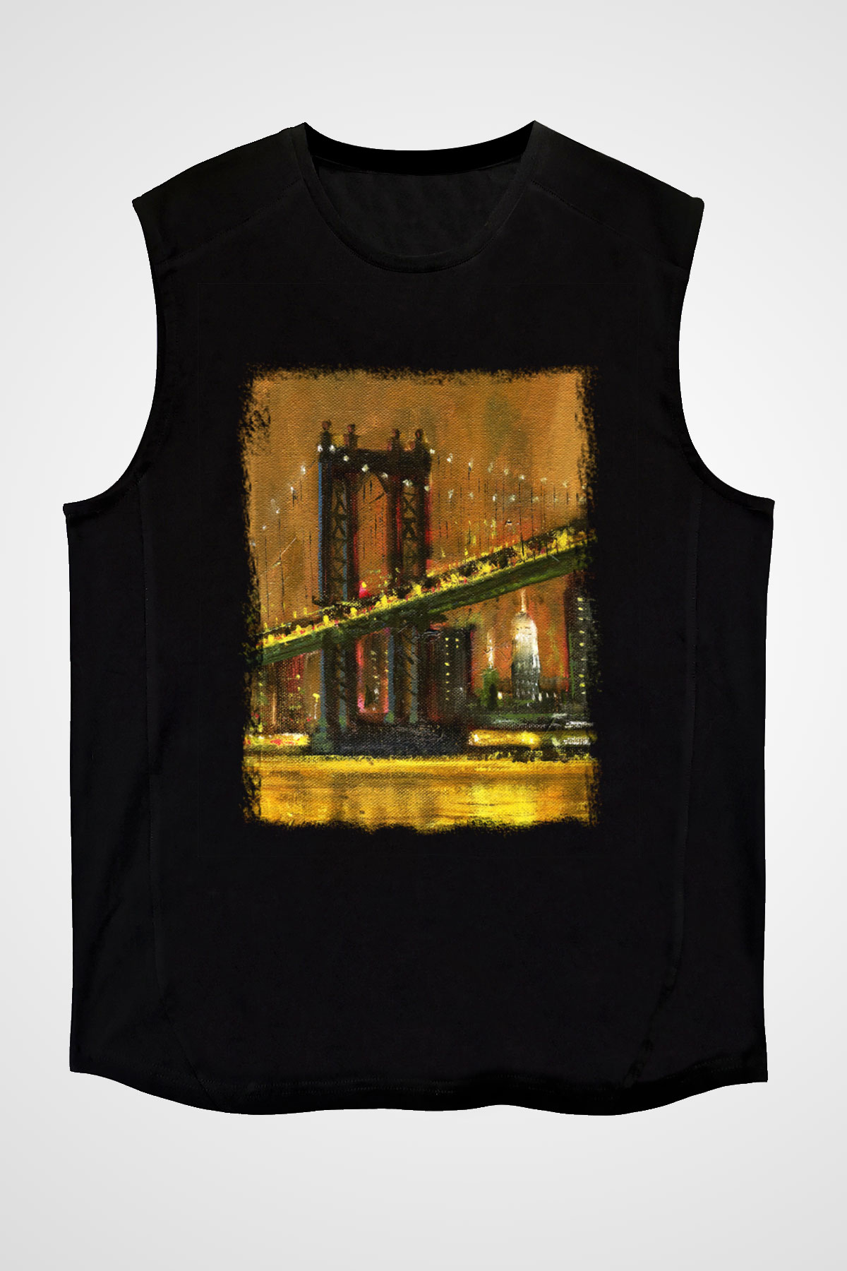 Brooklyn Köprüsü Siyah Unisex Kolsuz Tişört