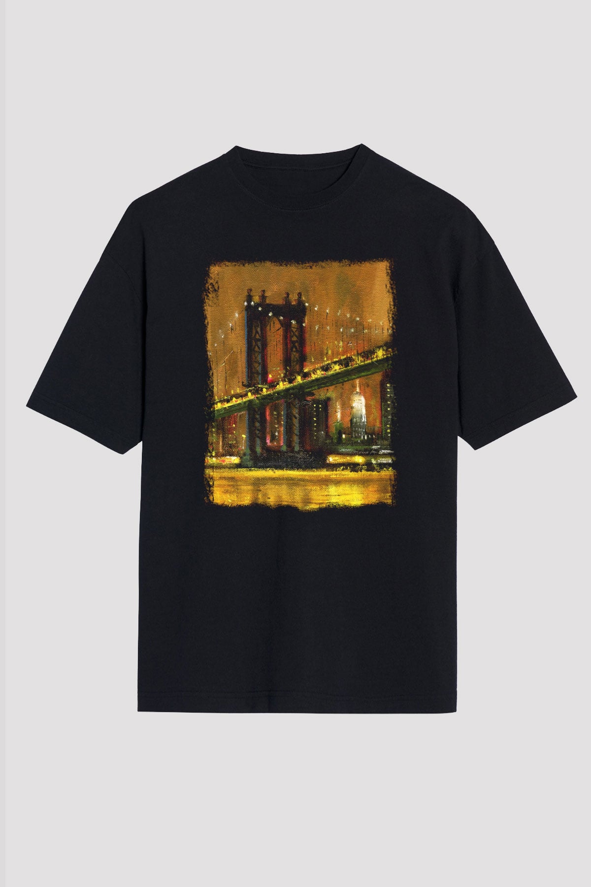 Brooklyn Köprüsü Siyah Unisex Oversize Tişört T-Shirt