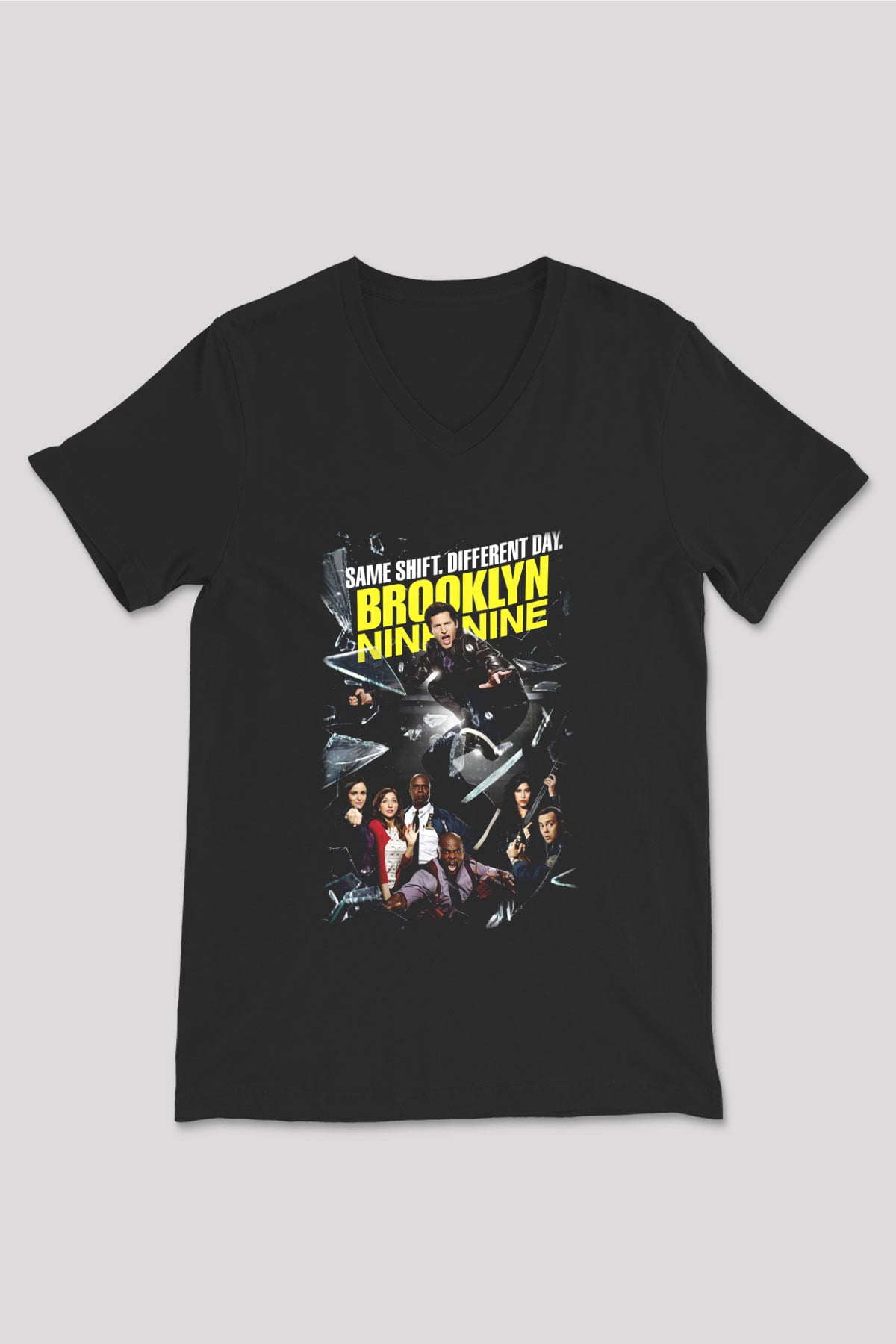Brooklyn Nine-Nine Siyah Unisex V Yaka Tişört T-Shirt