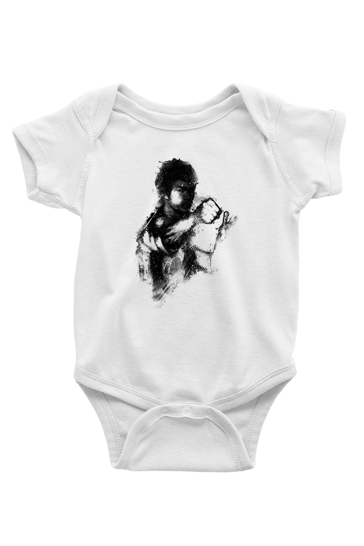 Bruce Lee Baskılı Beyaz Unisex Bebek Body - Zıbın