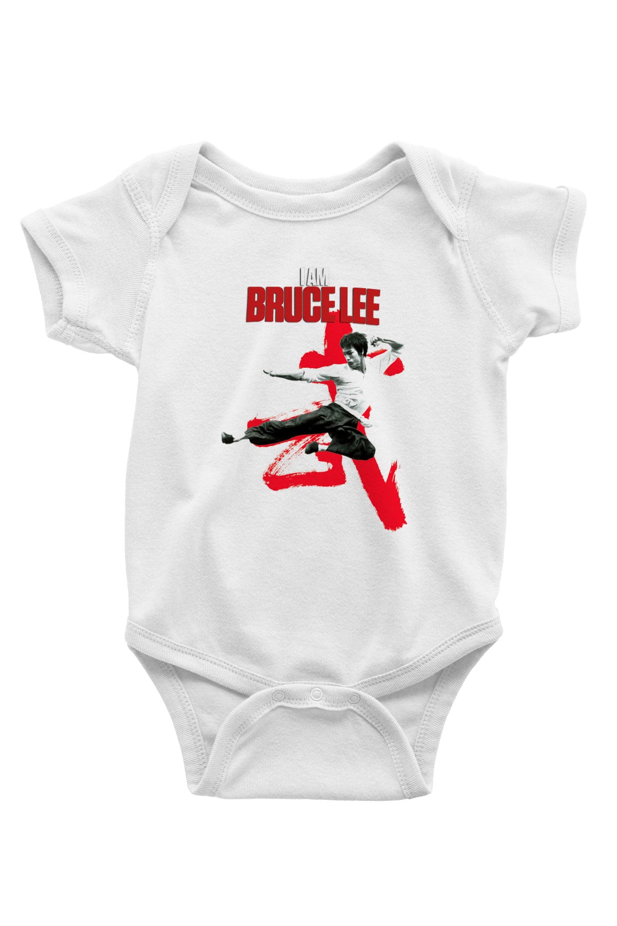 Bruce Lee Baskılı Beyaz Unisex Bebek Body - Zıbın