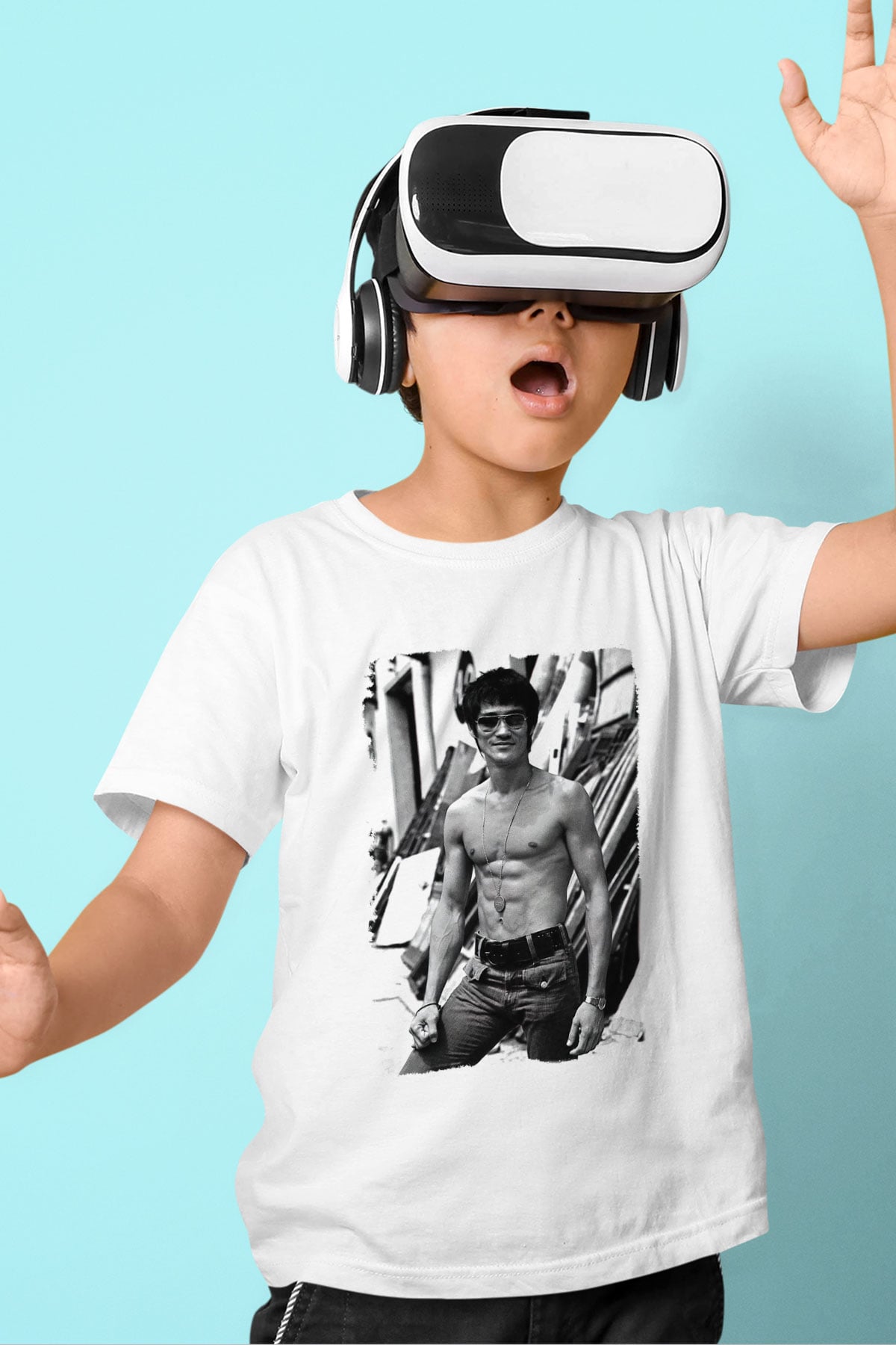 Bruce Lee Baskılı Beyaz Unisex Çocuk Tişört