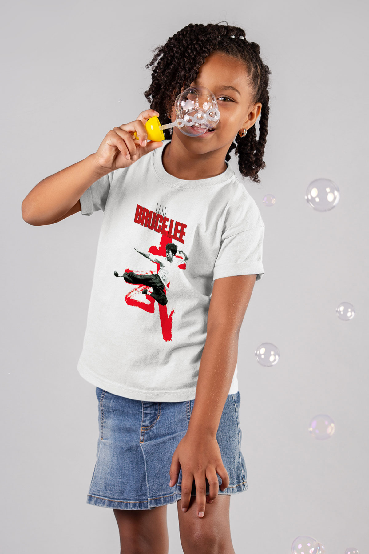 Bruce Lee Baskılı Beyaz Unisex Çocuk Tişört