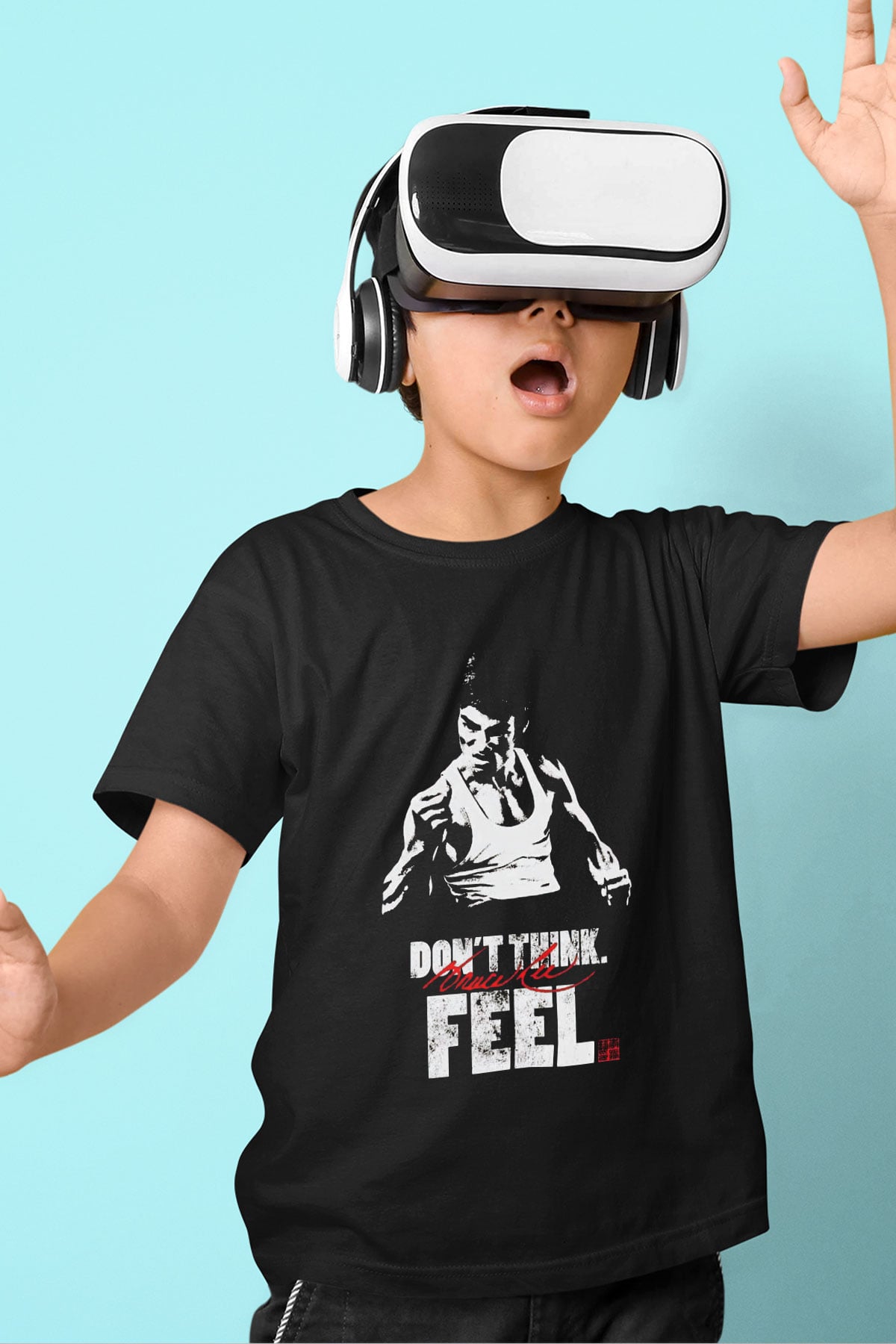 Bruce Lee Baskılı Siyah Unisex Çocuk Tişört