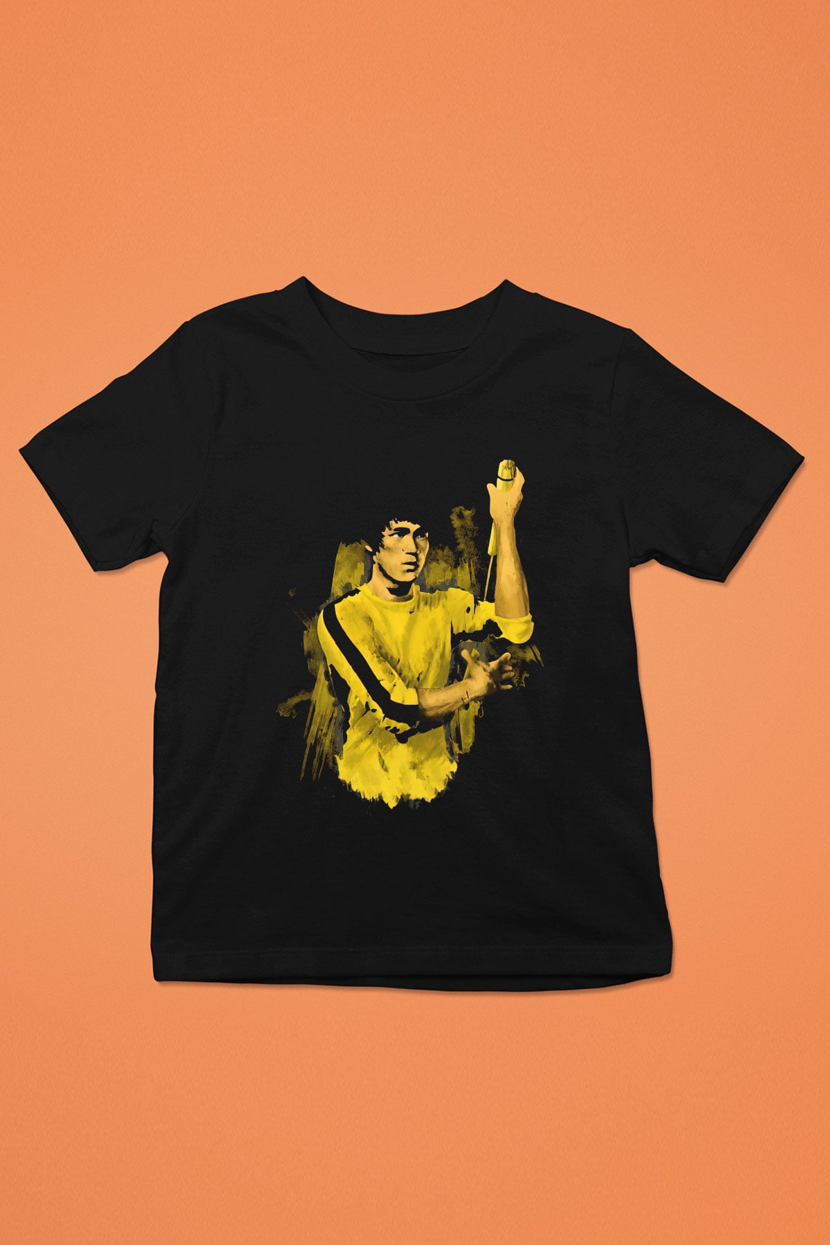 Bruce Lee Baskılı Siyah Unisex Çocuk Tişört