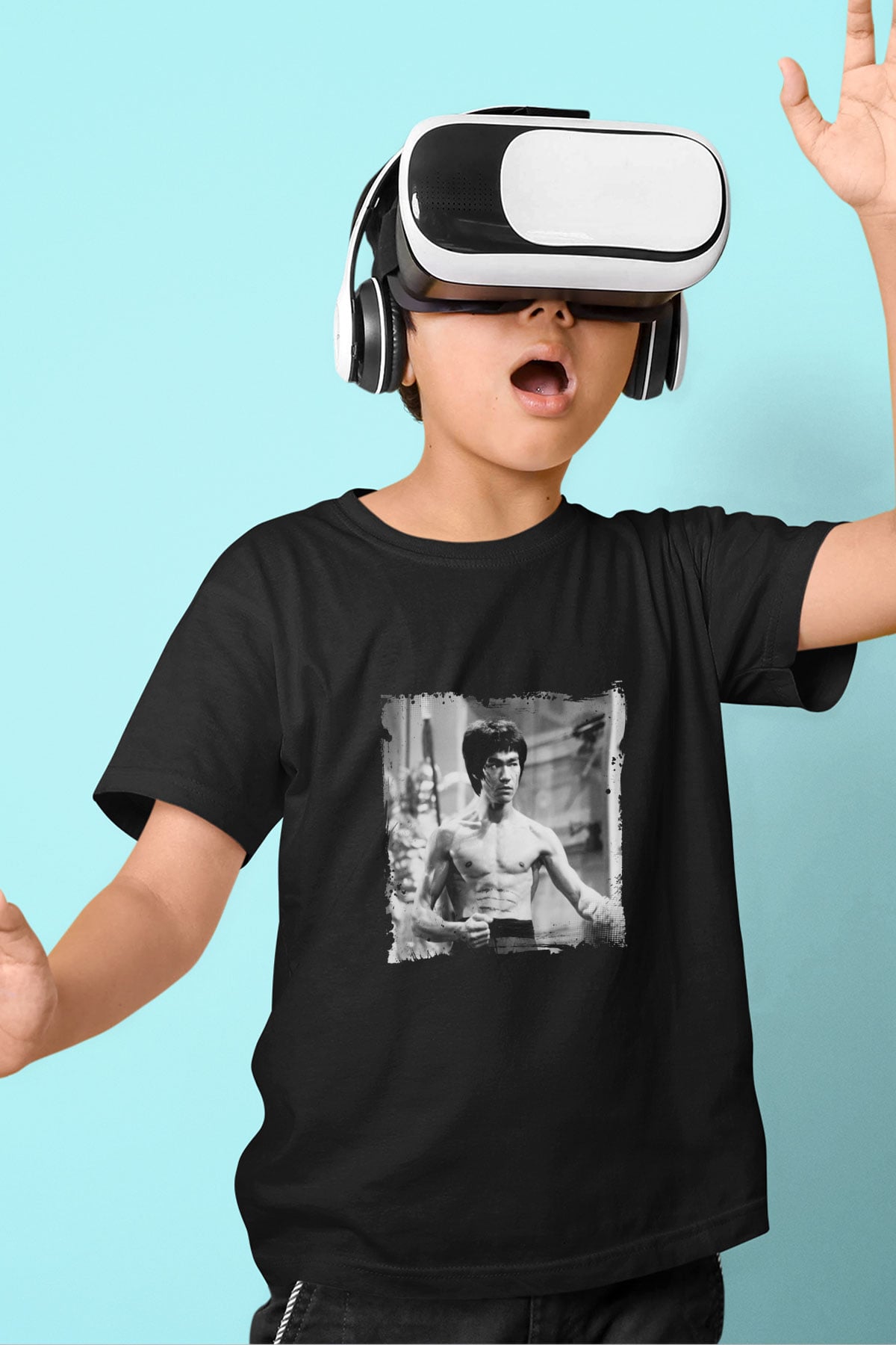Bruce Lee Baskılı Unisex Siyah Çocuk Tişört
