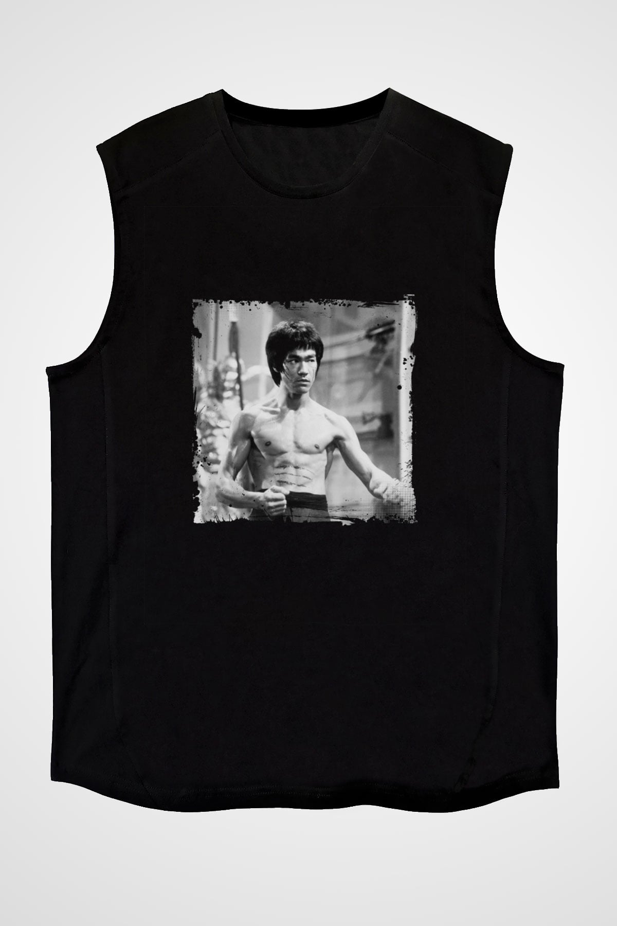 Bruce Lee Baskılı Unisex Siyah Kolsuz Tişört