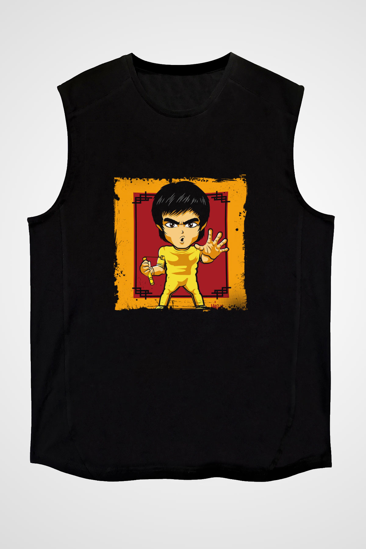 Bruce Lee Baskılı Unisex Siyah Kolsuz Tişört