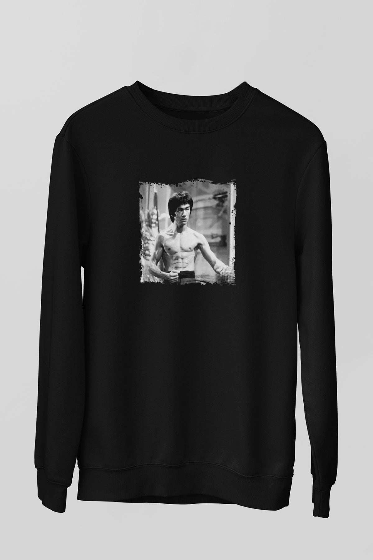 Bruce Lee Baskılı Unisex Siyah Sweatshirt