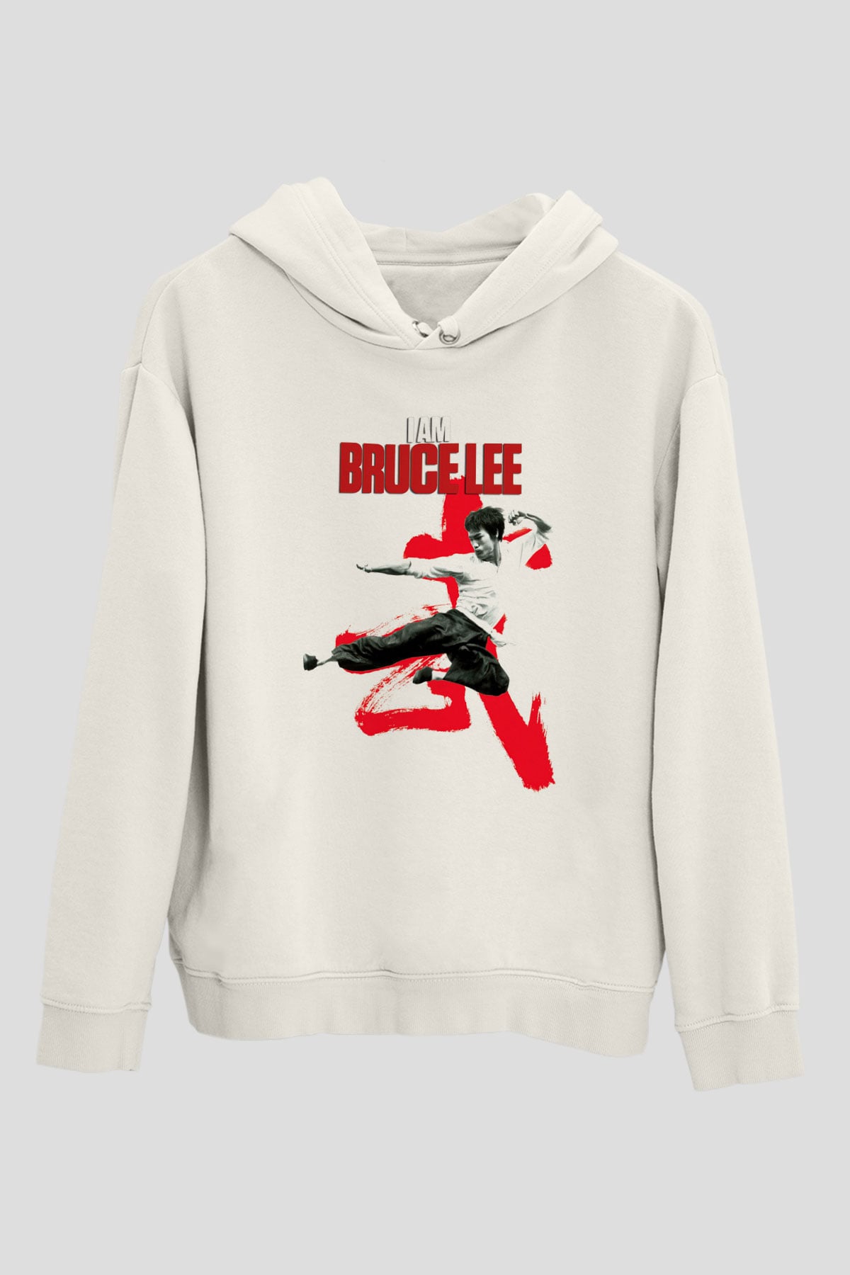Bruce Lee Beyaz Unisex Kapşonlu Sweatshirt