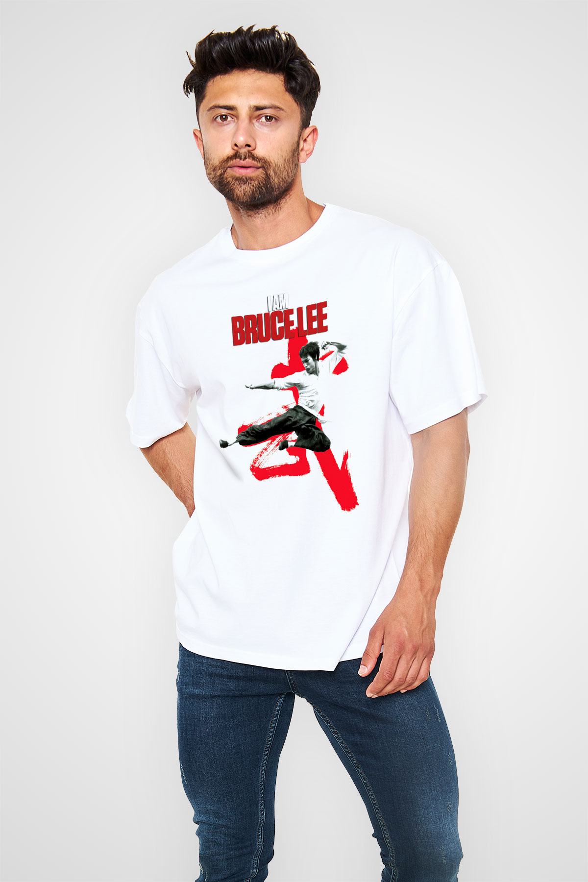 Bruce Lee Beyaz Unisex Oversize Tişört T-Shirt