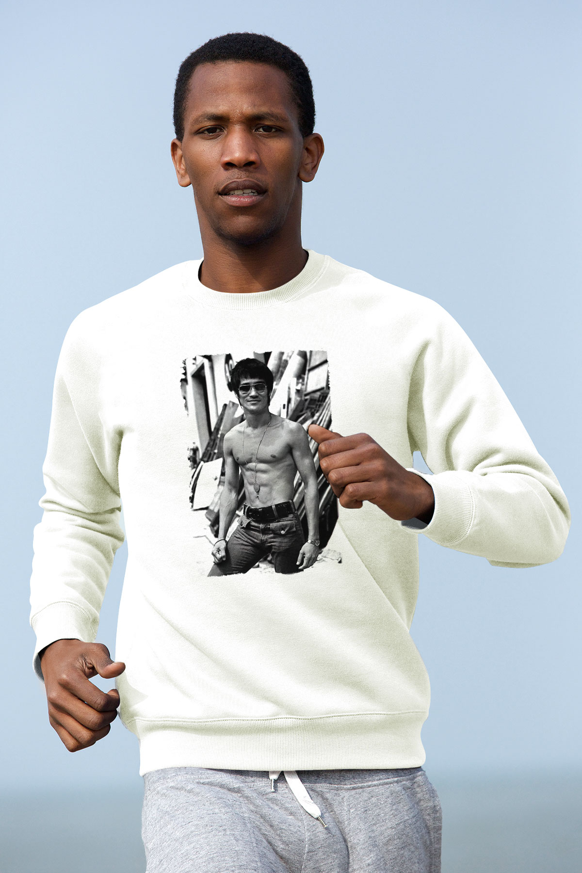 Bruce Lee Beyaz Unisex Sweatshirt