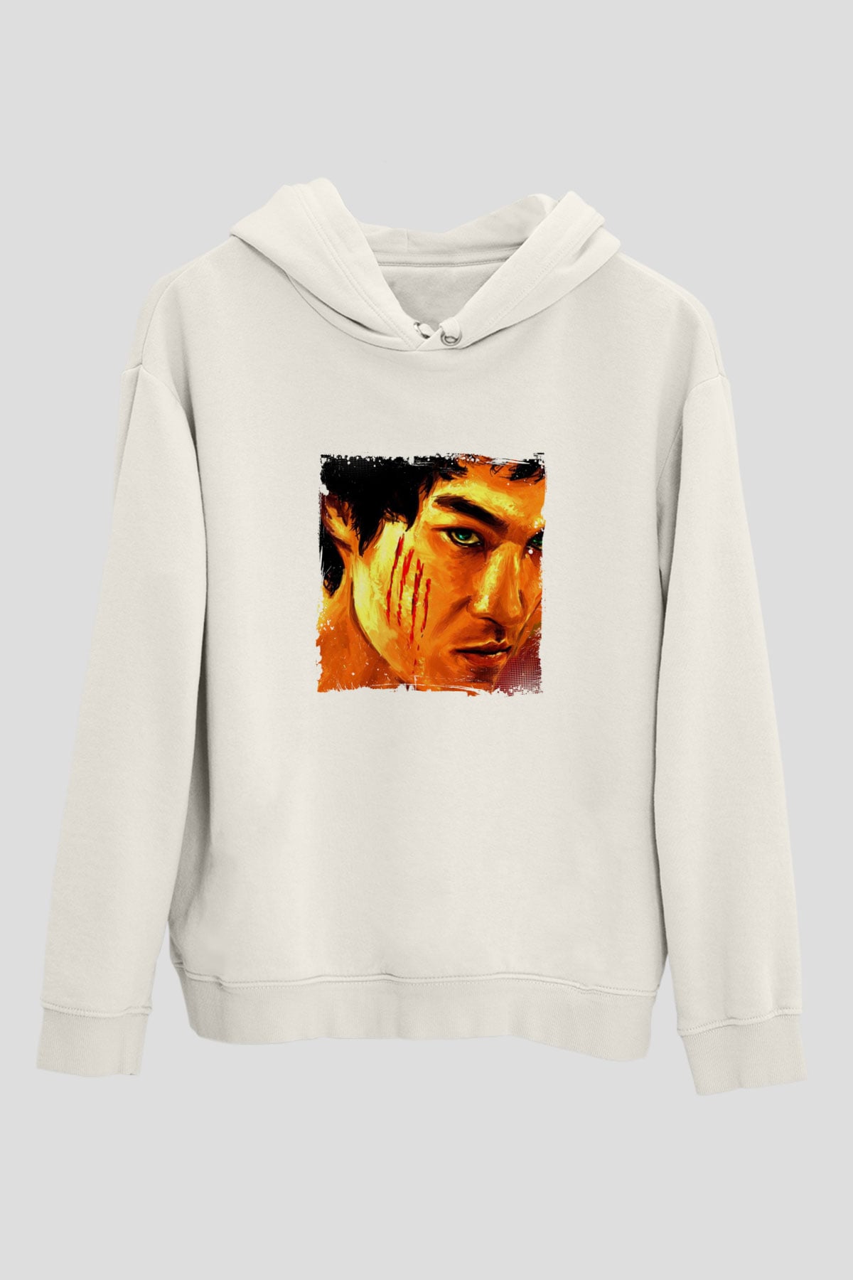 Bruce Lee Unisex Baskılı Beyaz Kapüşonlu Sweatshirt