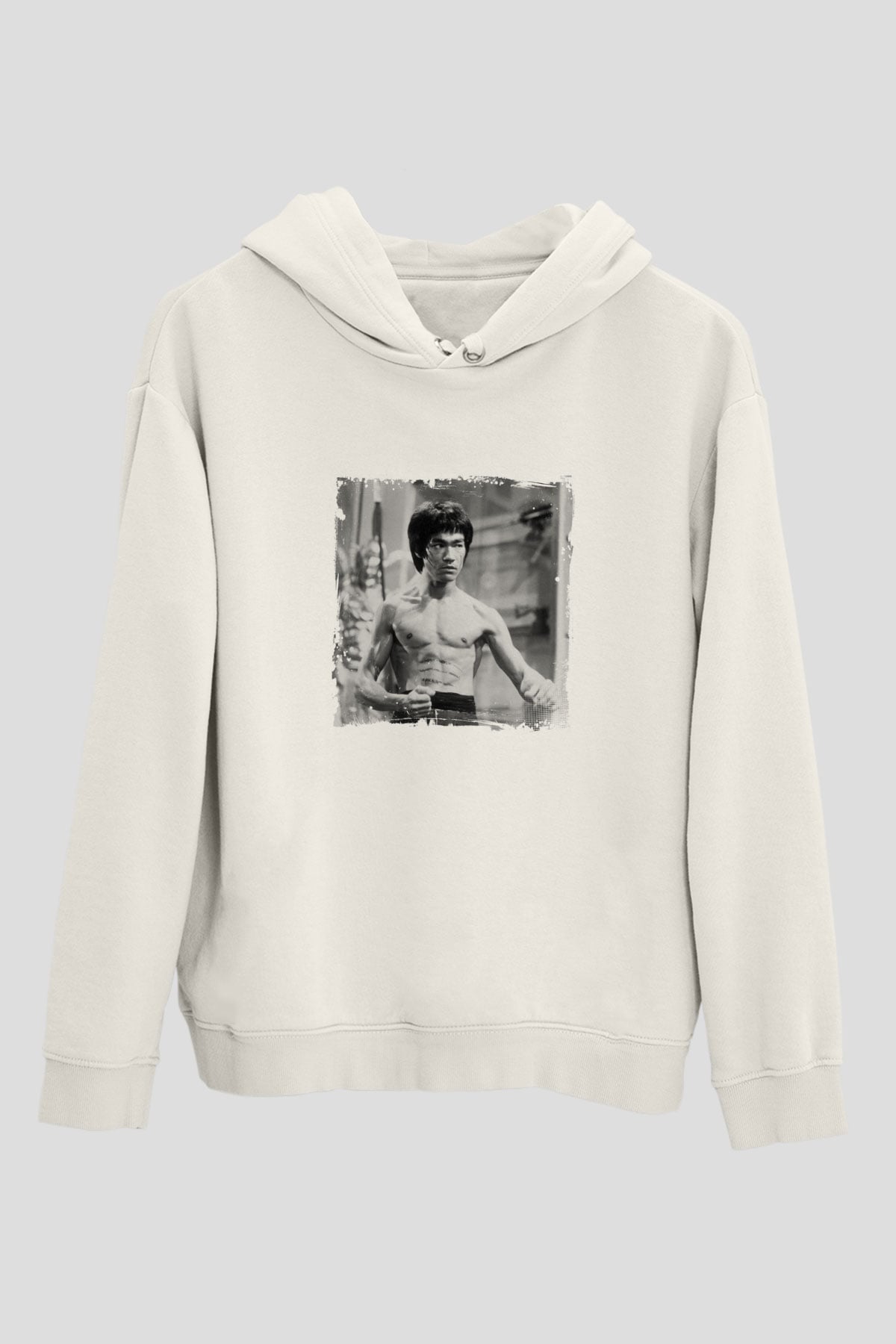 Bruce Lee Unisex Baskılı Beyaz Kapüşonlu Sweatshirt