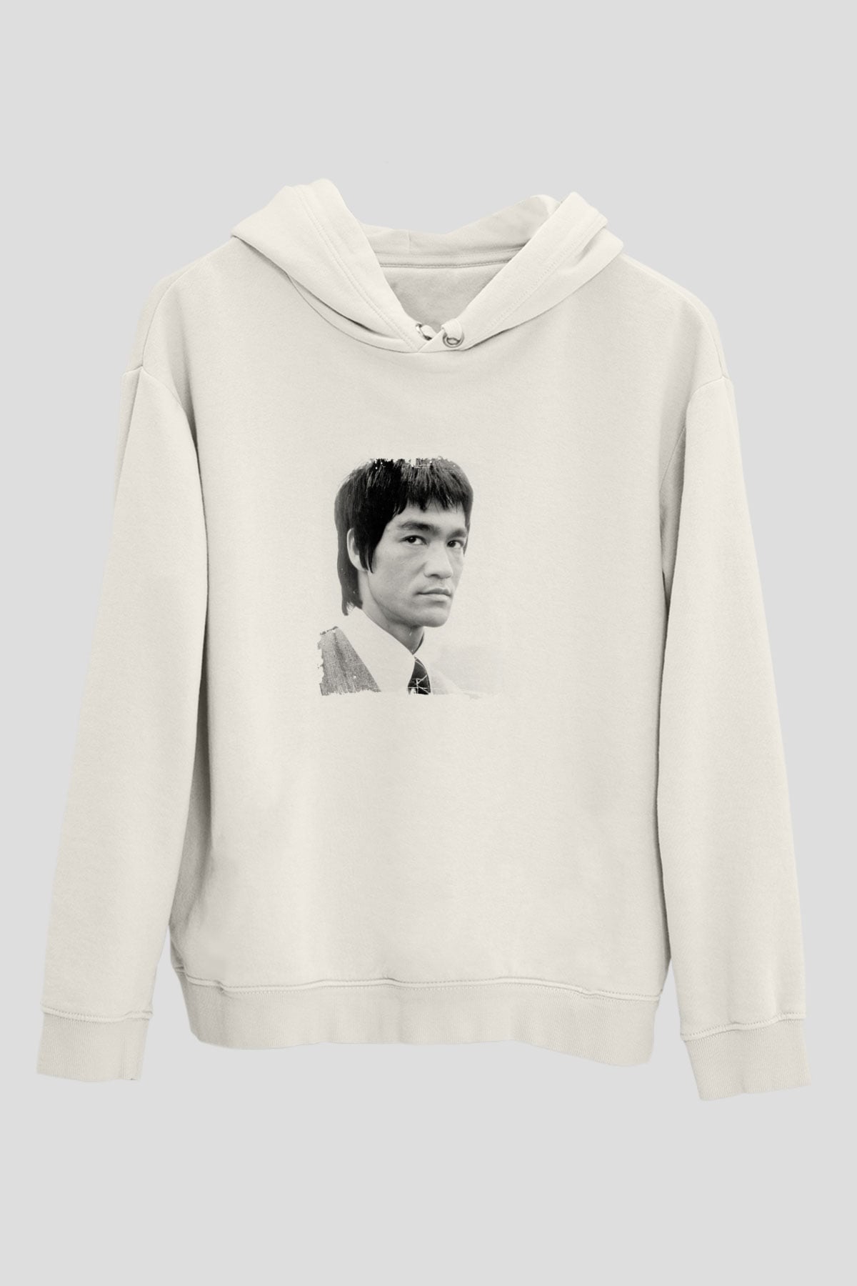 Bruce Lee Unisex Baskılı Beyaz Kapüşonlu Sweatshirt