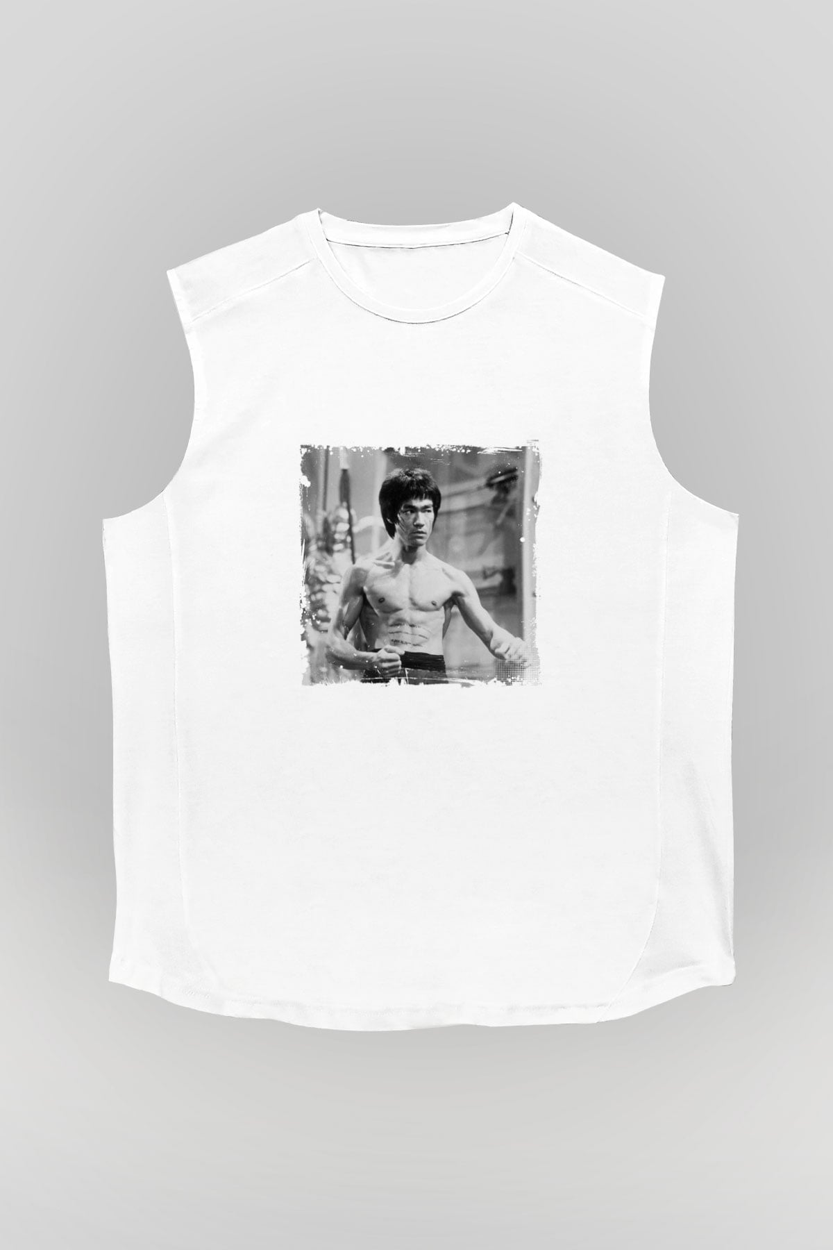 Bruce Lee Unisex Baskılı Beyaz Kolsuz Tişört