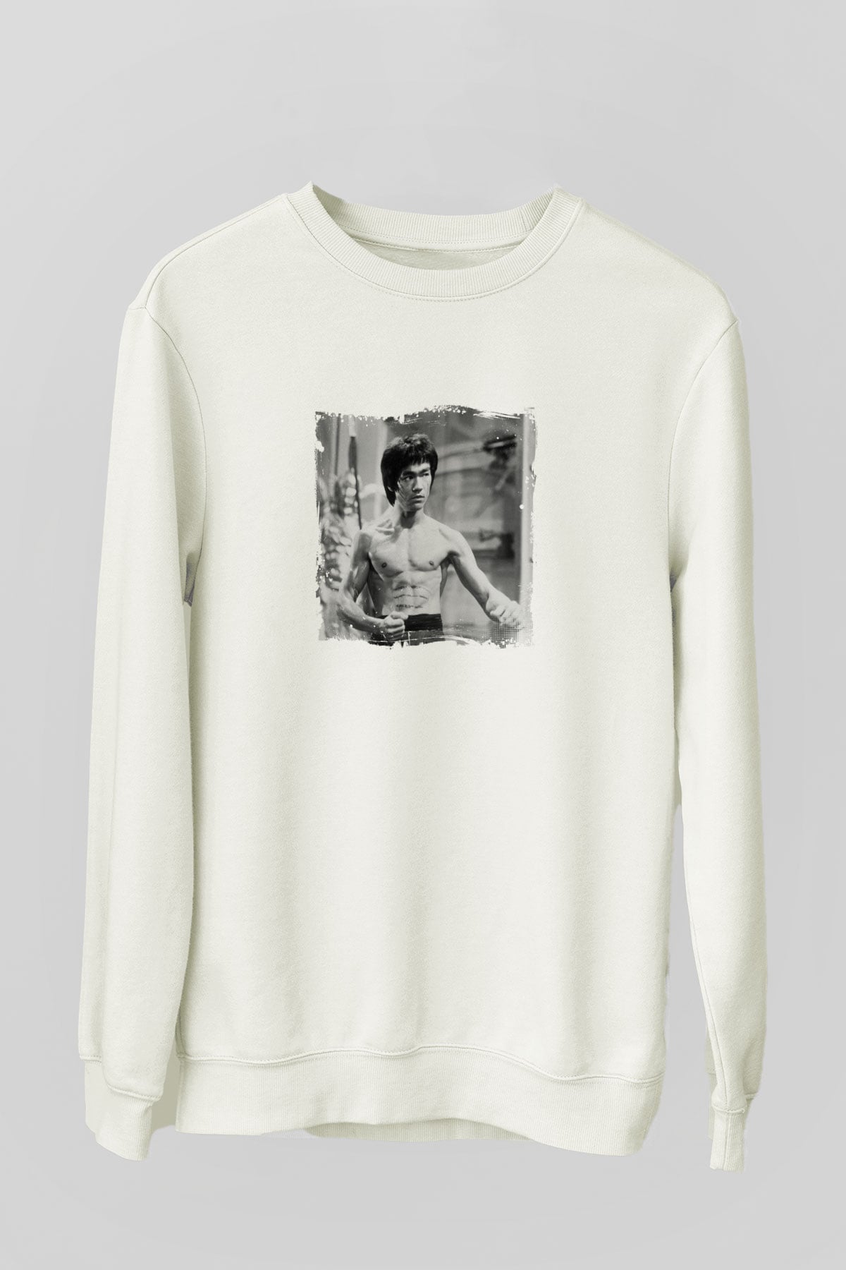 Bruce Lee Unisex Baskılı Beyaz Sweatshirt