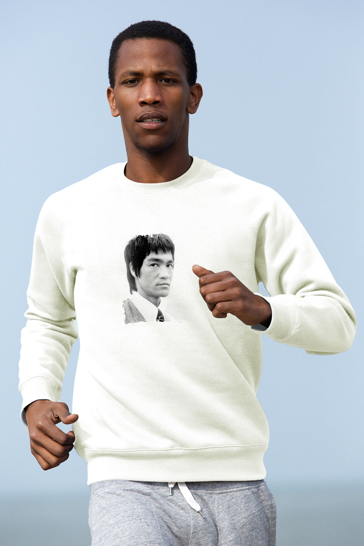 Bruce Lee Unisex Baskılı Beyaz Sweatshirt