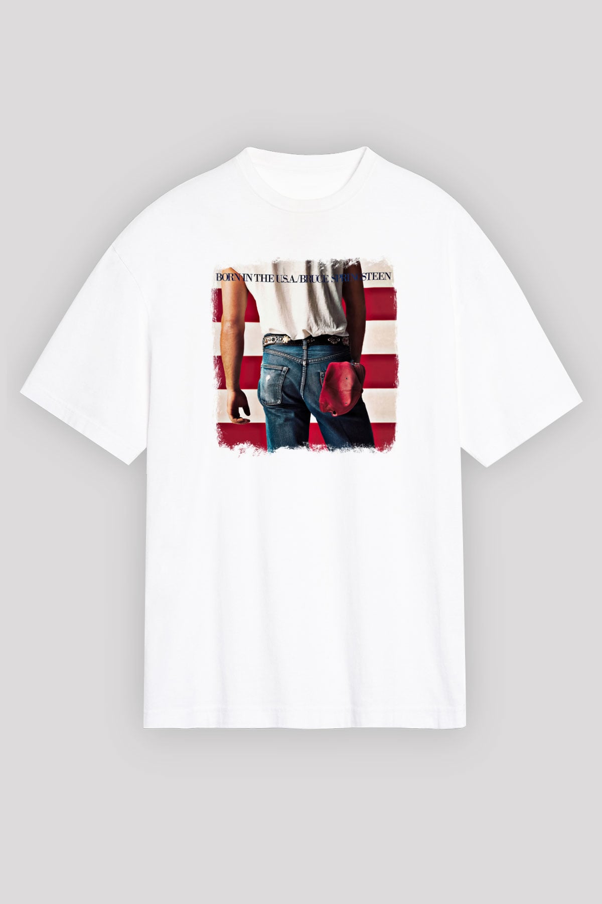 Bruce Springsteen Baskılı Unisex Beyaz Oversize Tişört