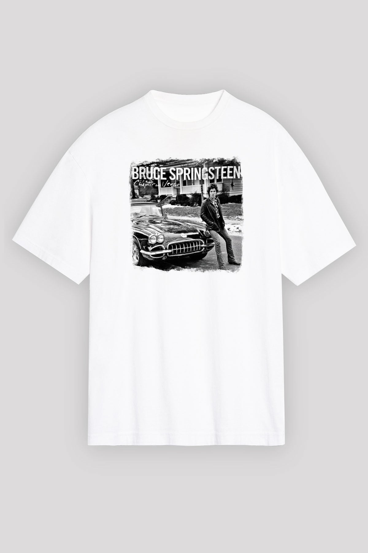 Bruce Springsteen Baskılı Unisex Beyaz Oversize Tişört