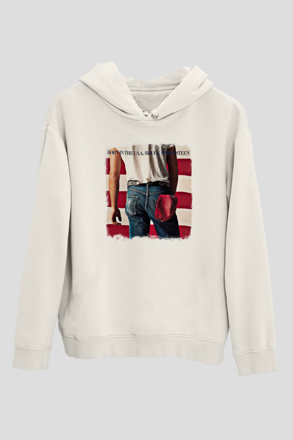 Bruce Springsteen Baskılı Unisex Beyaz Hoodie