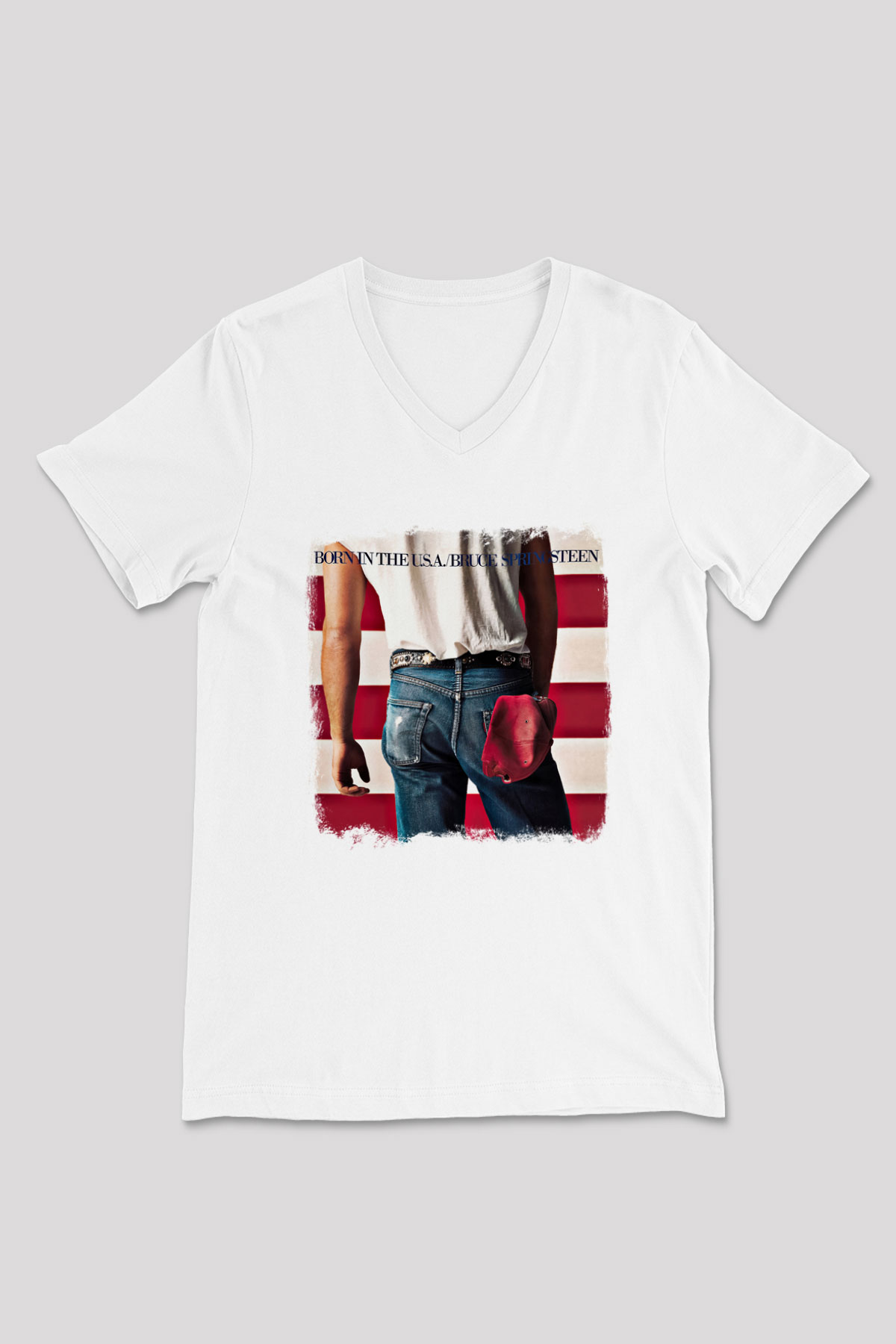 Bruce Springsteen Baskılı Unisex Beyaz V Yaka Tişört
