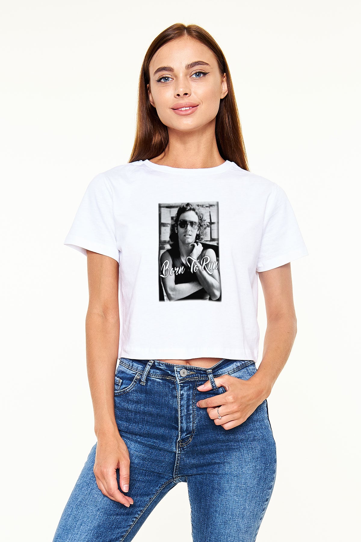Bruce Springsteen Beyaz Croptop Tişört