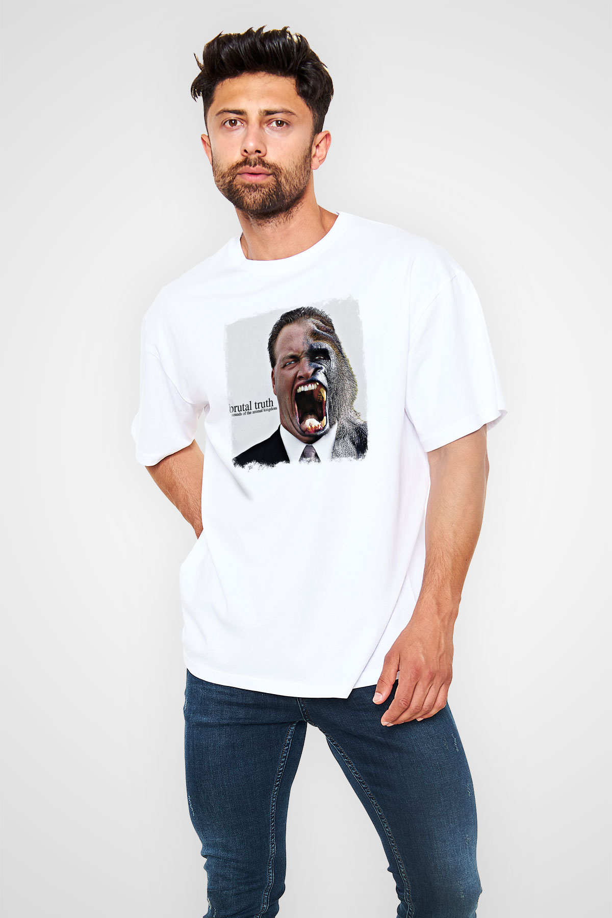 Brutal Truth Baskılı Unisex Beyaz Oversize Tişört