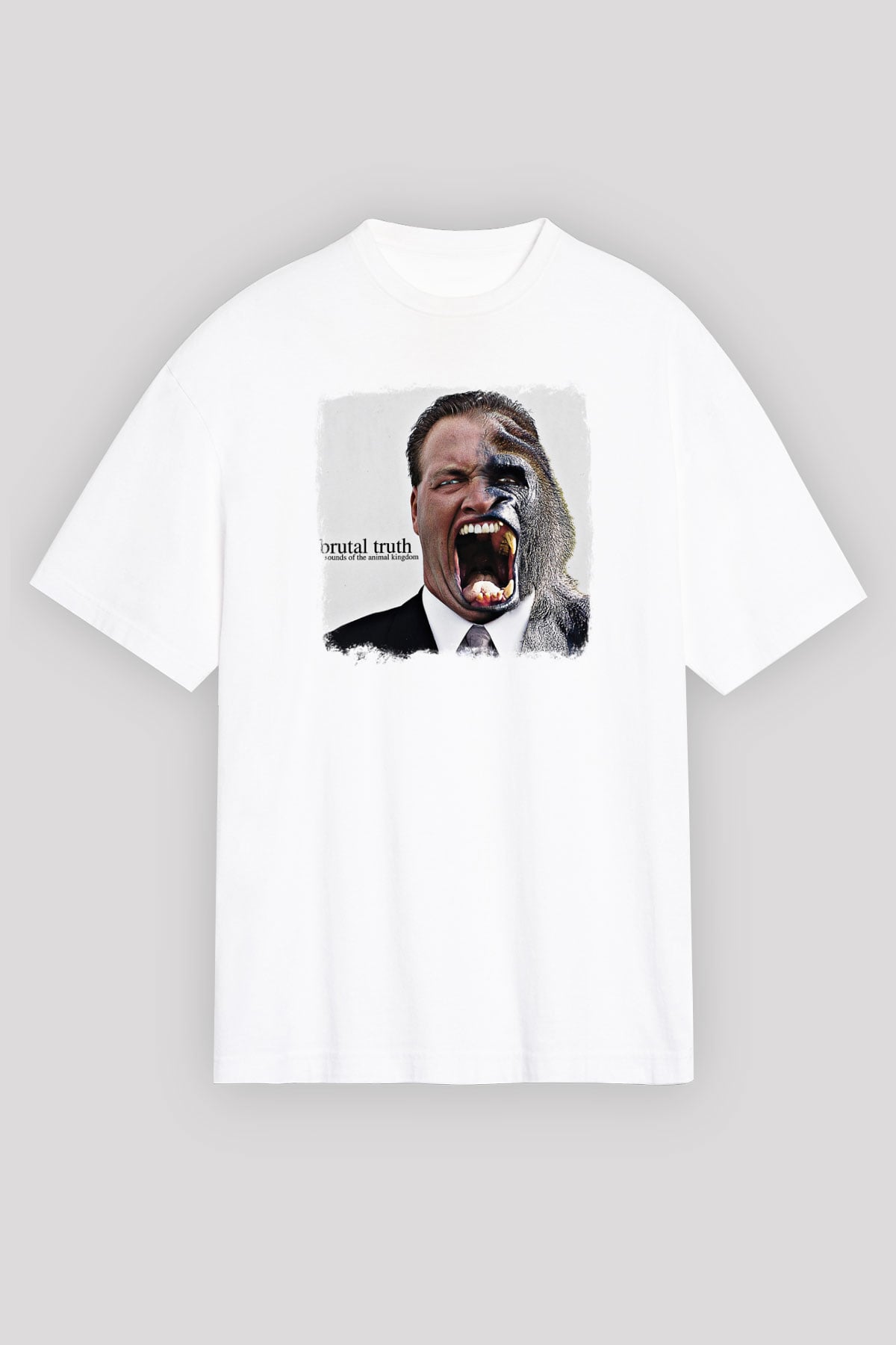 Brutal Truth Baskılı Unisex Beyaz Oversize Tişört