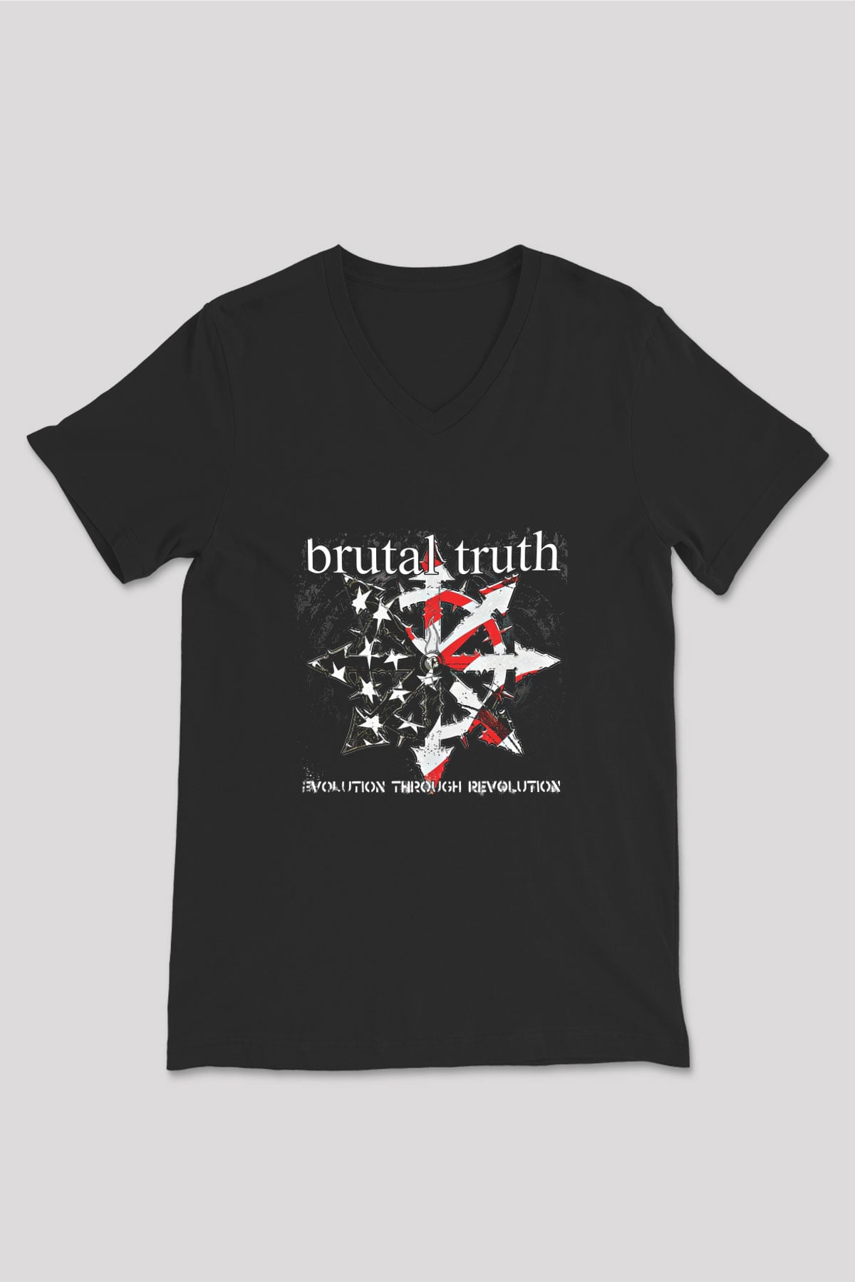 Brutal Truth Baskılı Unisex Siyah V Yaka Tişört