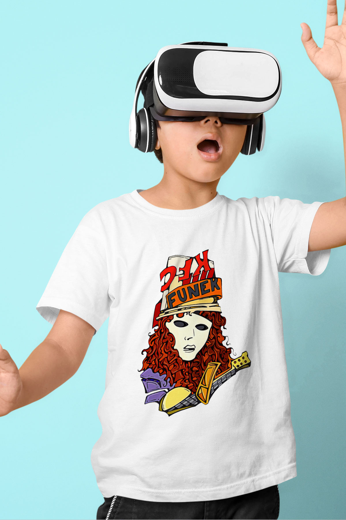 Buckethead Baskılı Beyaz Unisex Beyaz Çocuk Tişört - Tshirt