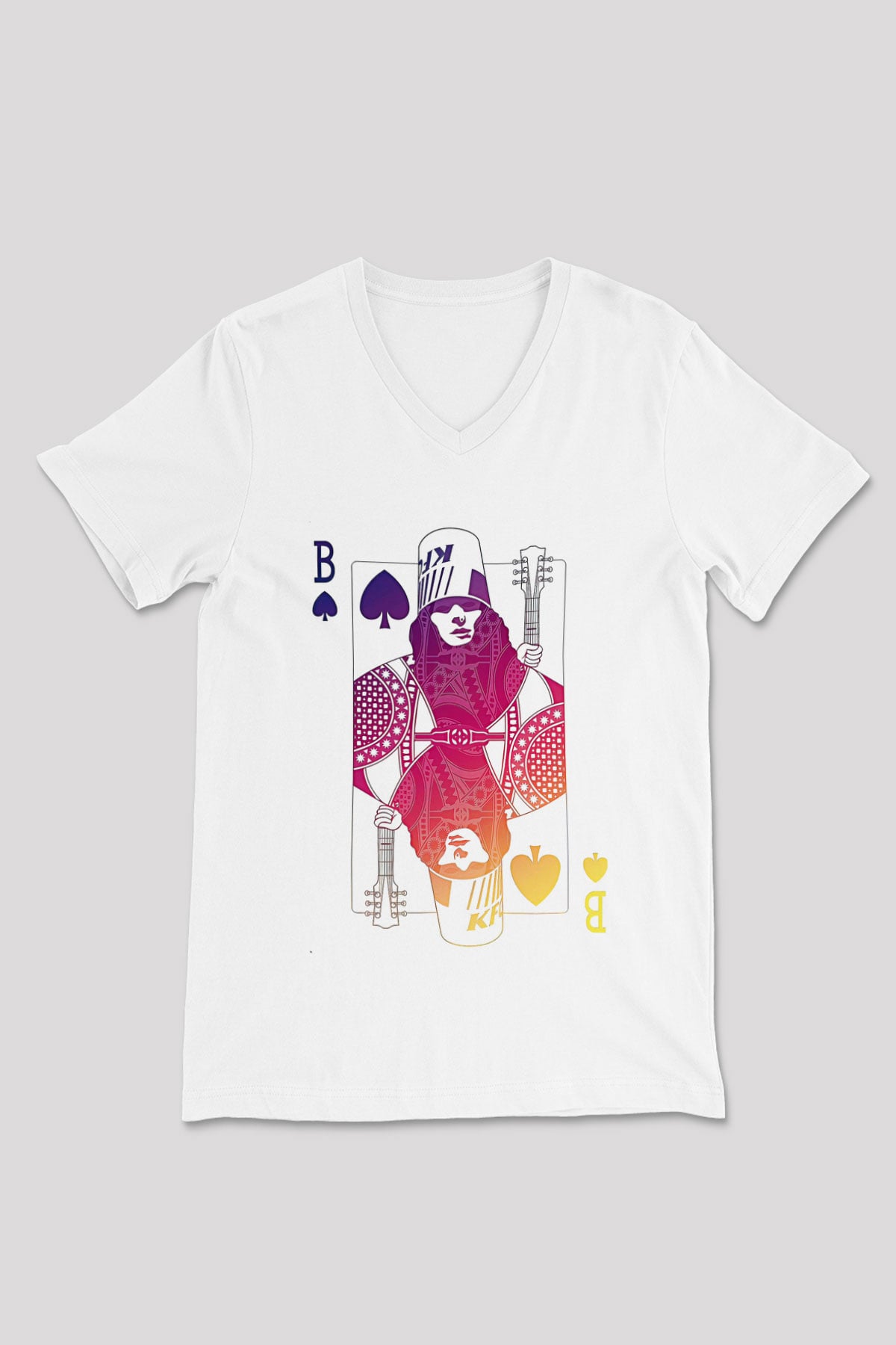 Buckethead Baskılı Beyaz Unisex V Yaka Tişört - Tshirt