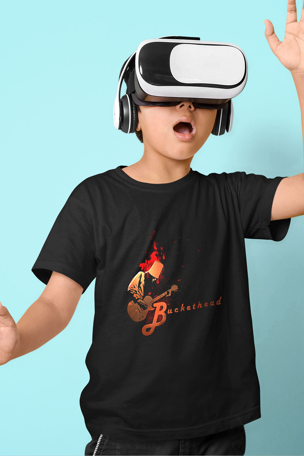 Buckethead Baskılı Unisex Siyah Çocuk Tişört - Tshirt