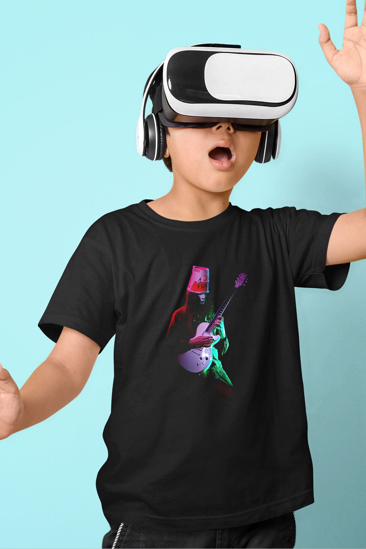 Buckethead Baskılı Unisex Siyah Çocuk Tişört - Tshirt