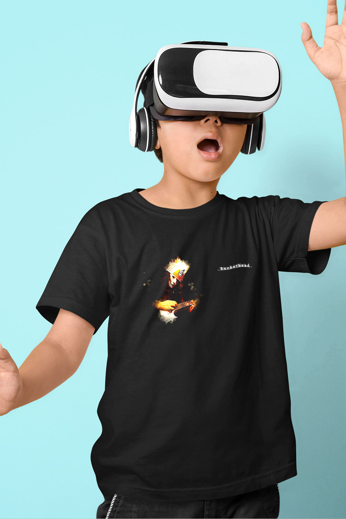 Buckethead Baskılı Unisex Siyah Çocuk Tişört - Tshirt