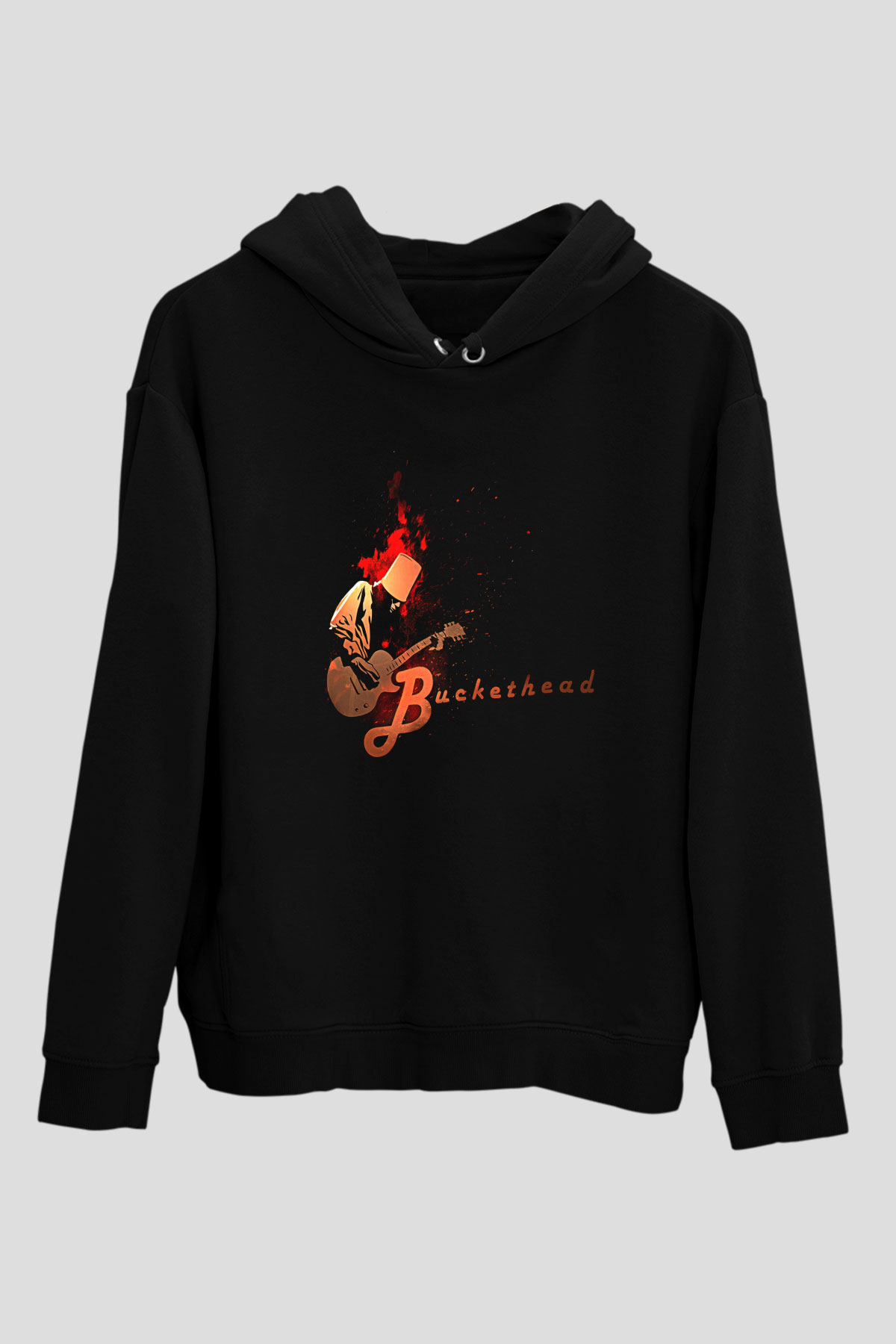 Buckethead Baskılı Unisex Siyah Kapüşonlu Sweatshirt