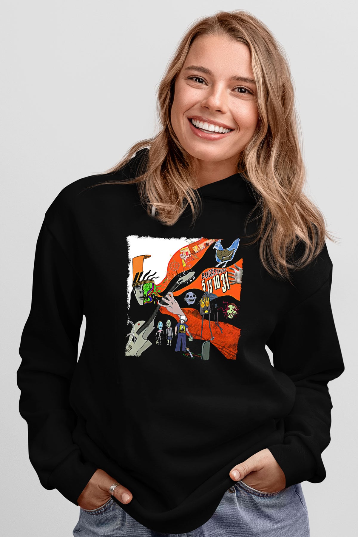 Buckethead Baskılı Unisex Siyah Kapüşonlu Sweatshirt