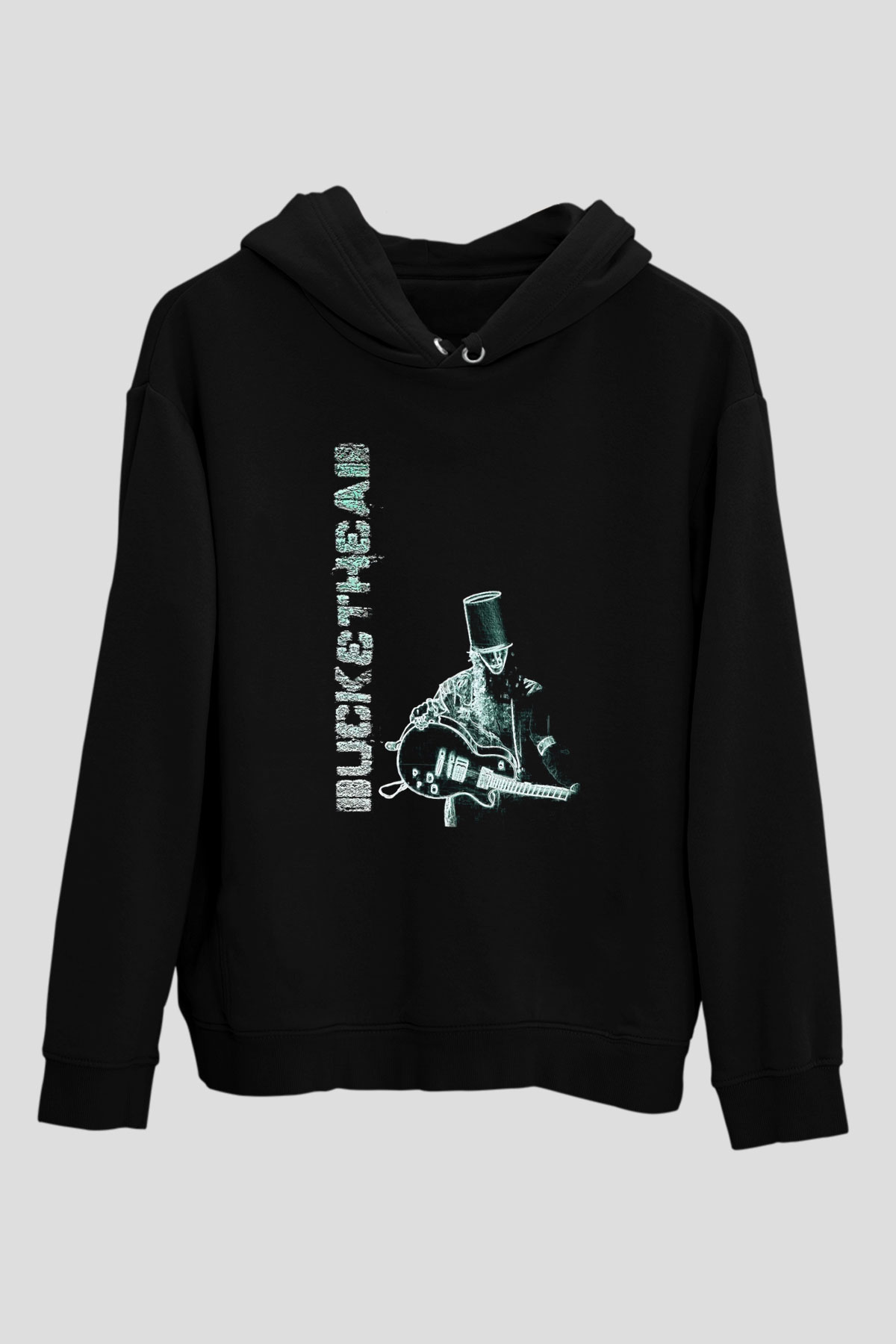 Buckethead Baskılı Unisex Siyah Kapüşonlu Sweatshirt